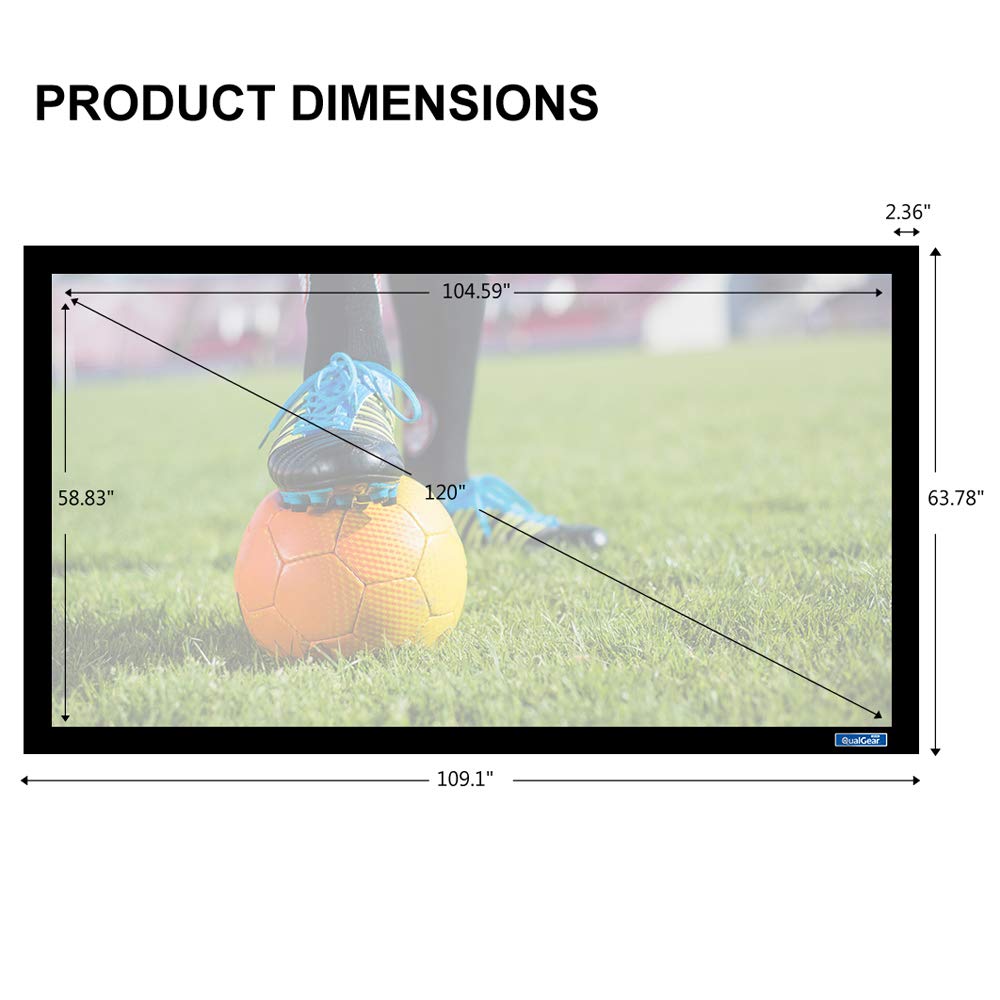 QualGear 120-In 16:9 Fixed Frame Projector Screen, Acoustic White, 1.0 Gain, QG-PS-FF6-169-120-A