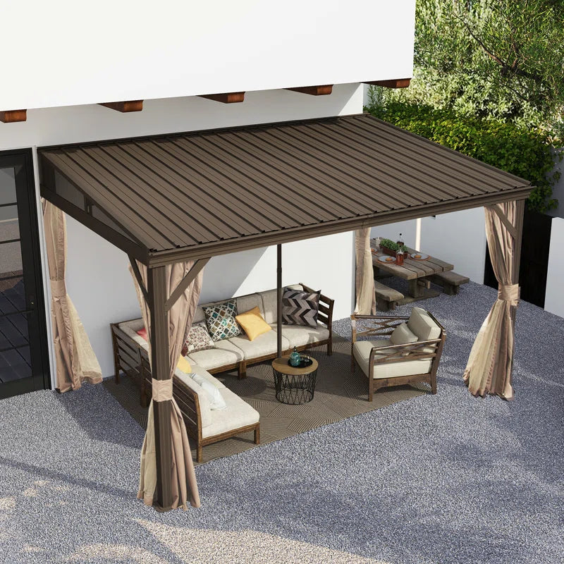 12 Ft. W X 8 Ft. D Aluminum Patio Gazebo Lean to Wall Mounted Pergola with Sloping Galvanized Steel Roof