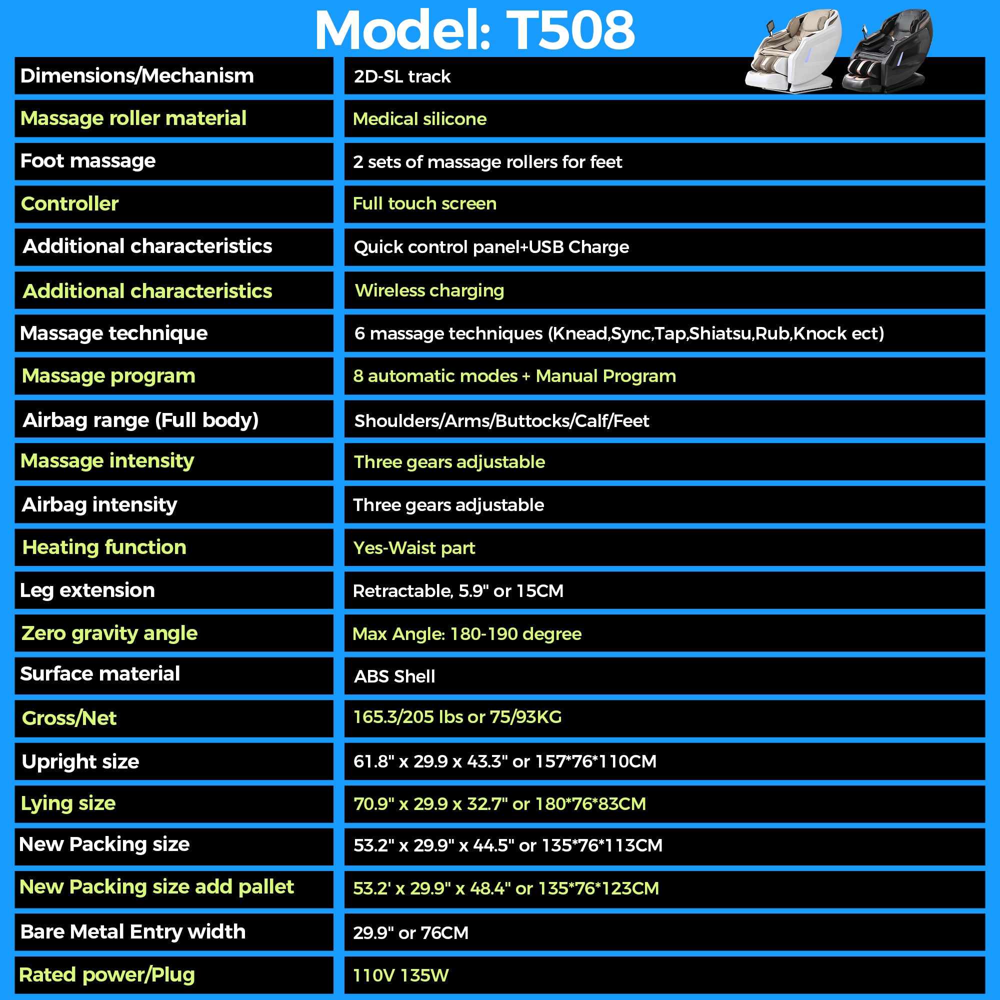 WANKO Bliss SL-Track Zero Gravity Full Body Recliner Massage Chair