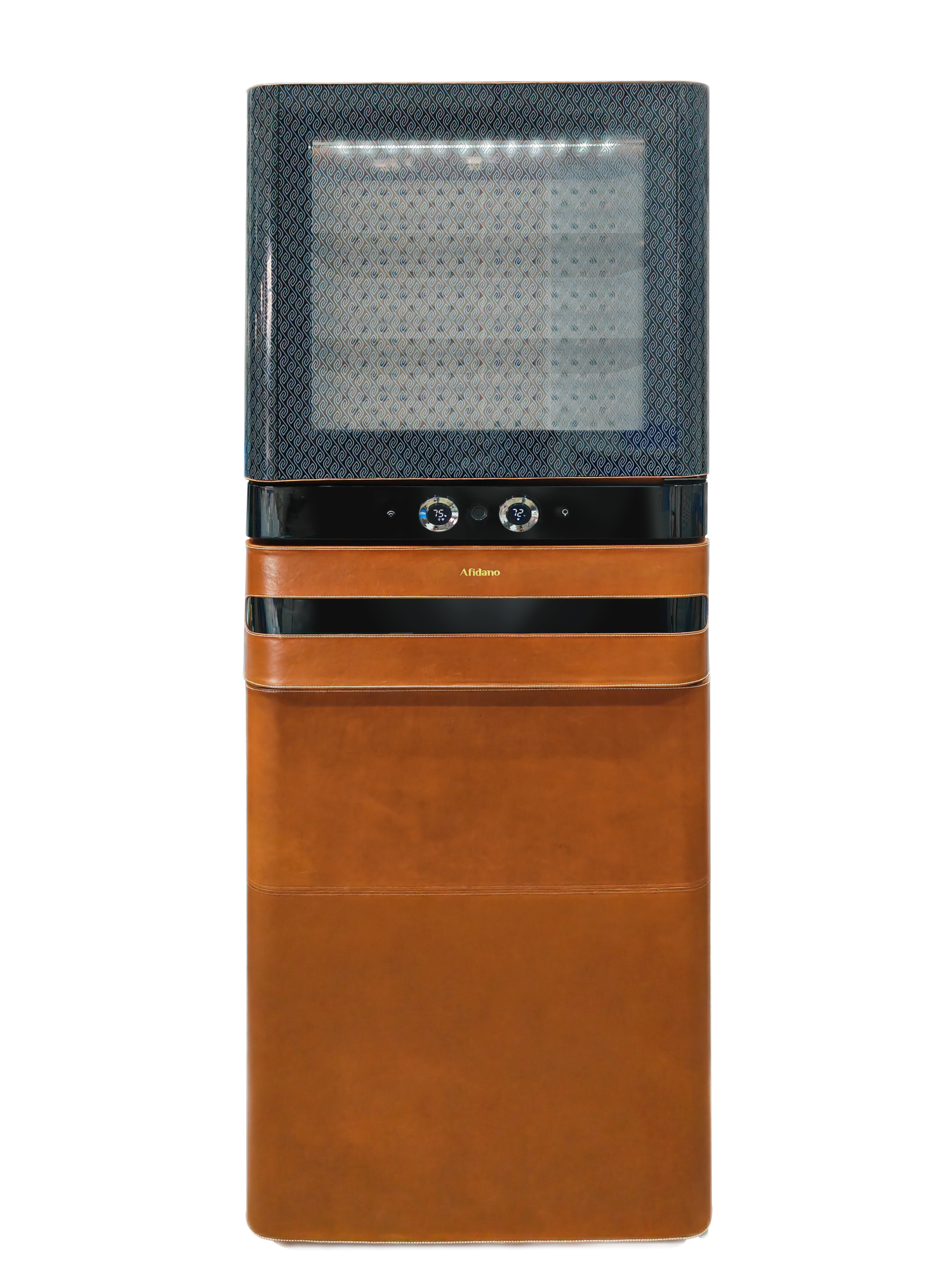 Afidano 1500 Ct Cigar Humidor, Temperature and Humidity Control with Classic Leather and Spanish Cedar Drawers