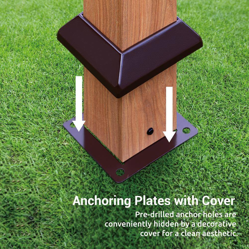 Florence 11 Ft. X 11 Ft. Wood Grain Aluminum Pergola in Canadian Cedar and Cocoa Convertible Canopy