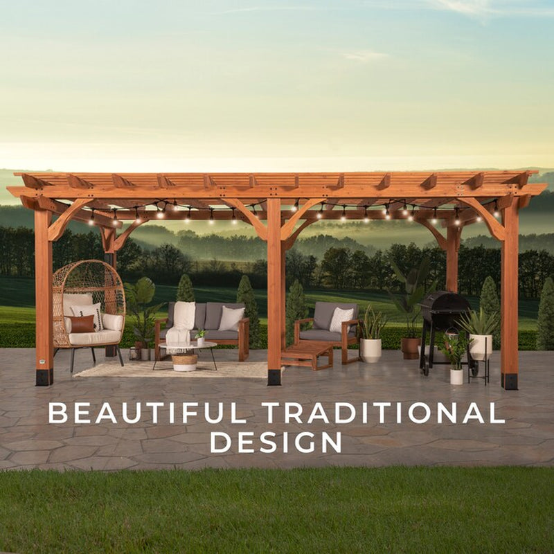 Beaumont 12-Ft W X 20-Ft L X 7-Ft 8-In H Brown Wood Freestanding Pergola