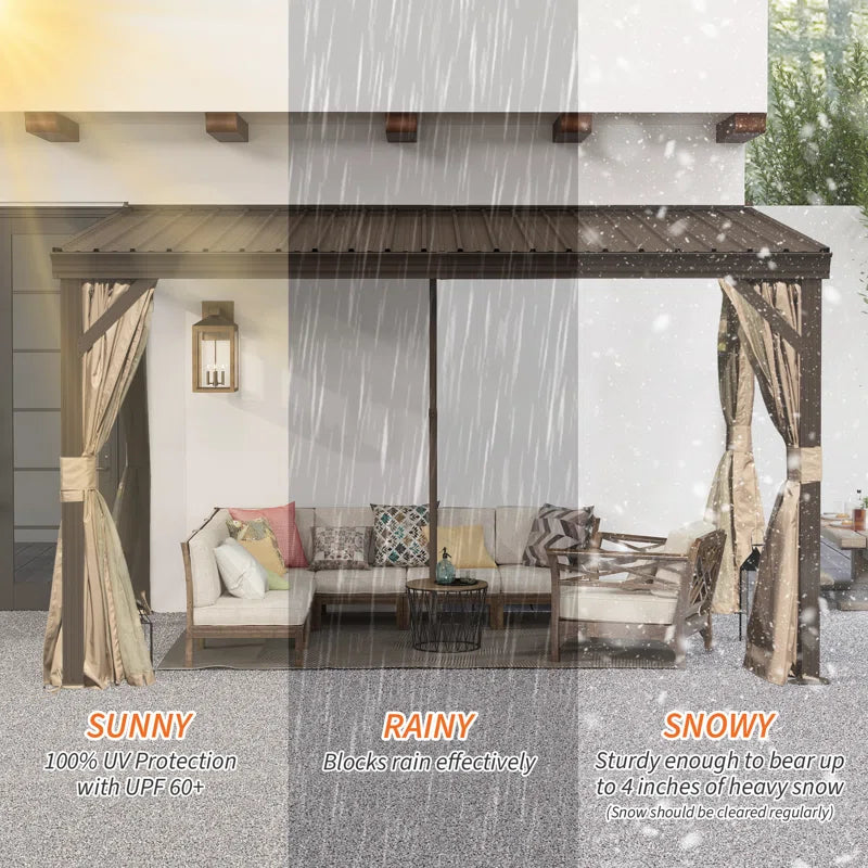 12 Ft. W X 8 Ft. D Aluminum Patio Gazebo Lean to Wall Mounted Pergola with Sloping Galvanized Steel Roof