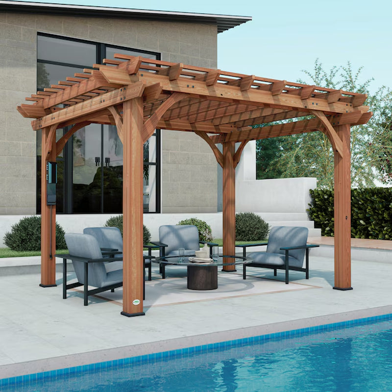 Beaumont 12-Ft W X 20-Ft L X 7-Ft 8-In H Brown Wood Freestanding Pergola
