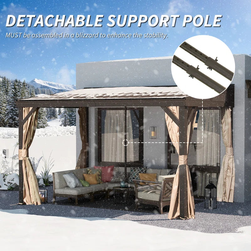12 Ft. W X 8 Ft. D Aluminum Patio Gazebo Lean to Wall Mounted Pergola with Sloping Galvanized Steel Roof