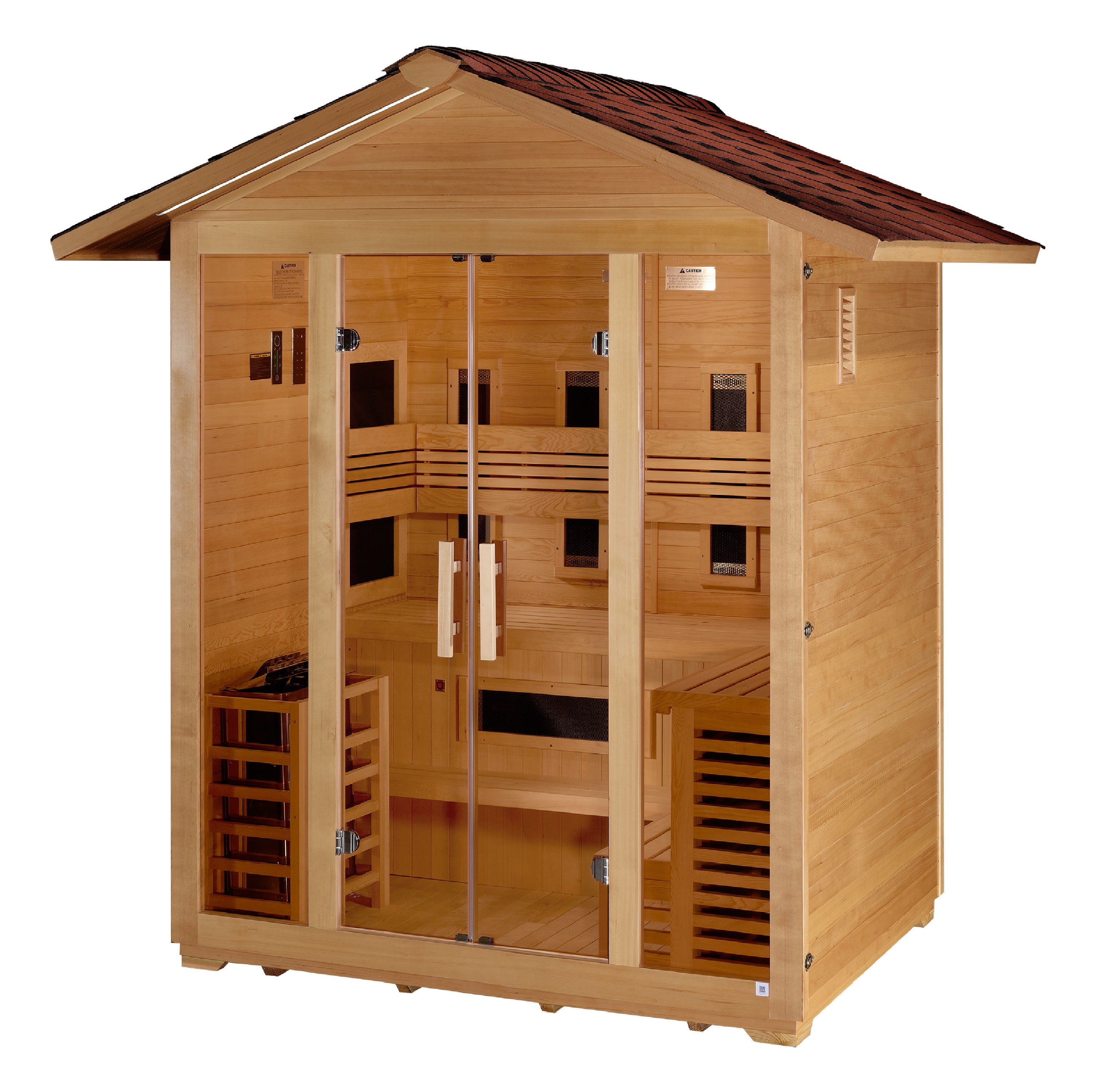 Golden Designs "Gargellen" 5 Person Hybrid (PureTech™ Full Spectrum IR or Traditional Stove) Outdoor Sauna - Canadian Hemlock