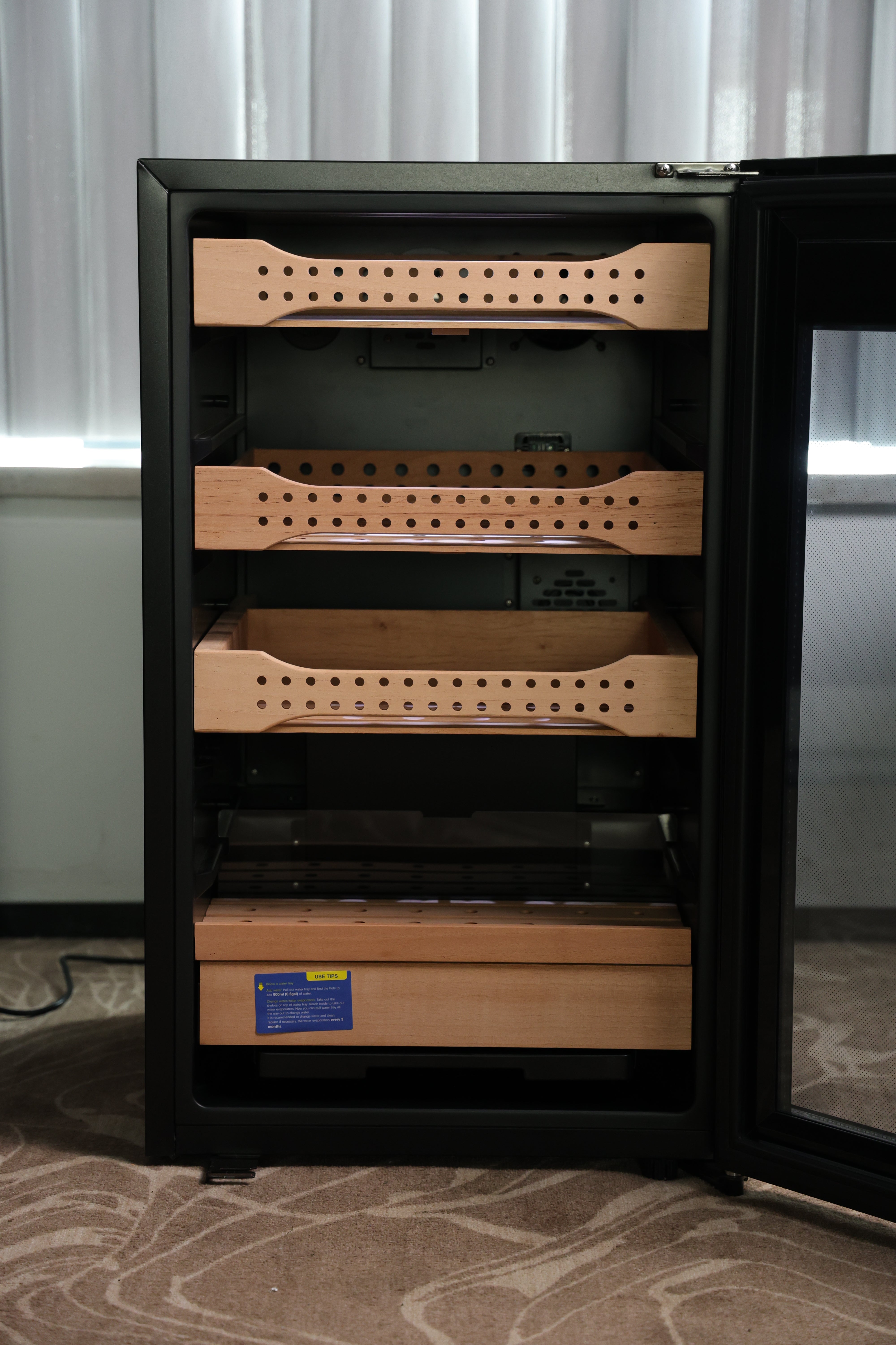 Afidano 850 Count Cigar Humidor Cabinet Exterior in Steel, Temperature and Humidity Control with Touch Panel