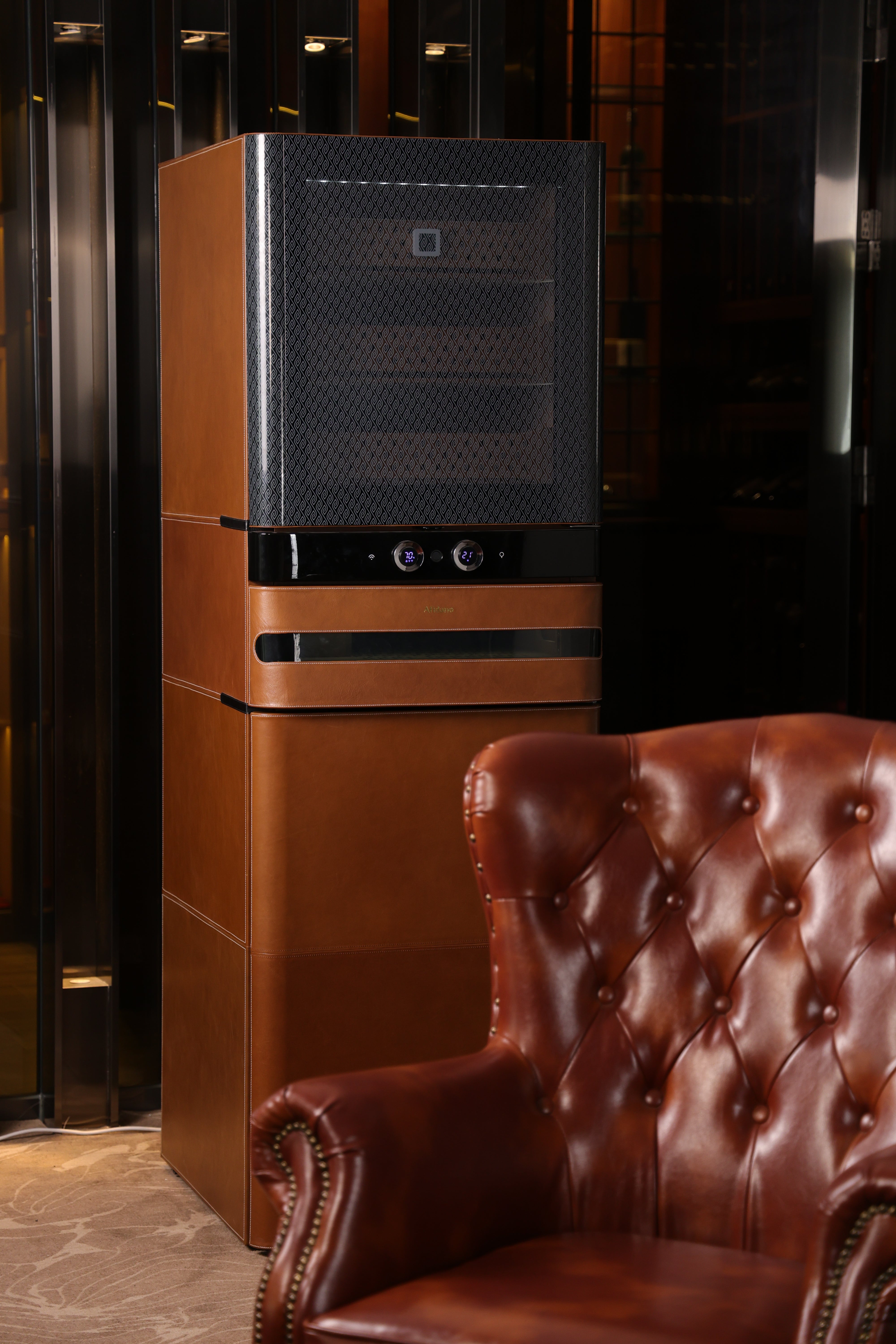 Afidano 2200 Ct Cigar Humidor, Temperature and Humidity Control with Classic Leather and Spanish Cedar Drawers