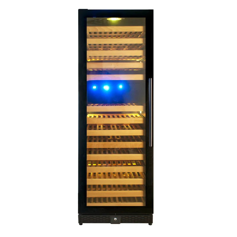 Tall Large Wine Refrigerator With Glass Door With Stainless Steel Trim