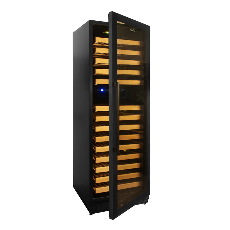 Tall Large Wine Refrigerator With Glass Door With Stainless Steel Trim