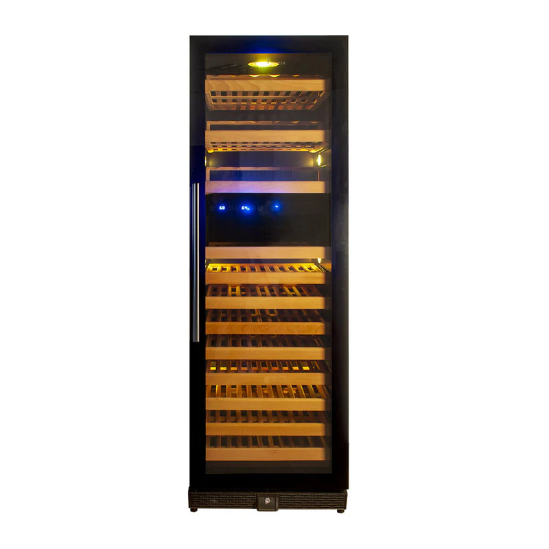 Tall Large Wine Refrigerator With Glass Door With Stainless Steel Trim