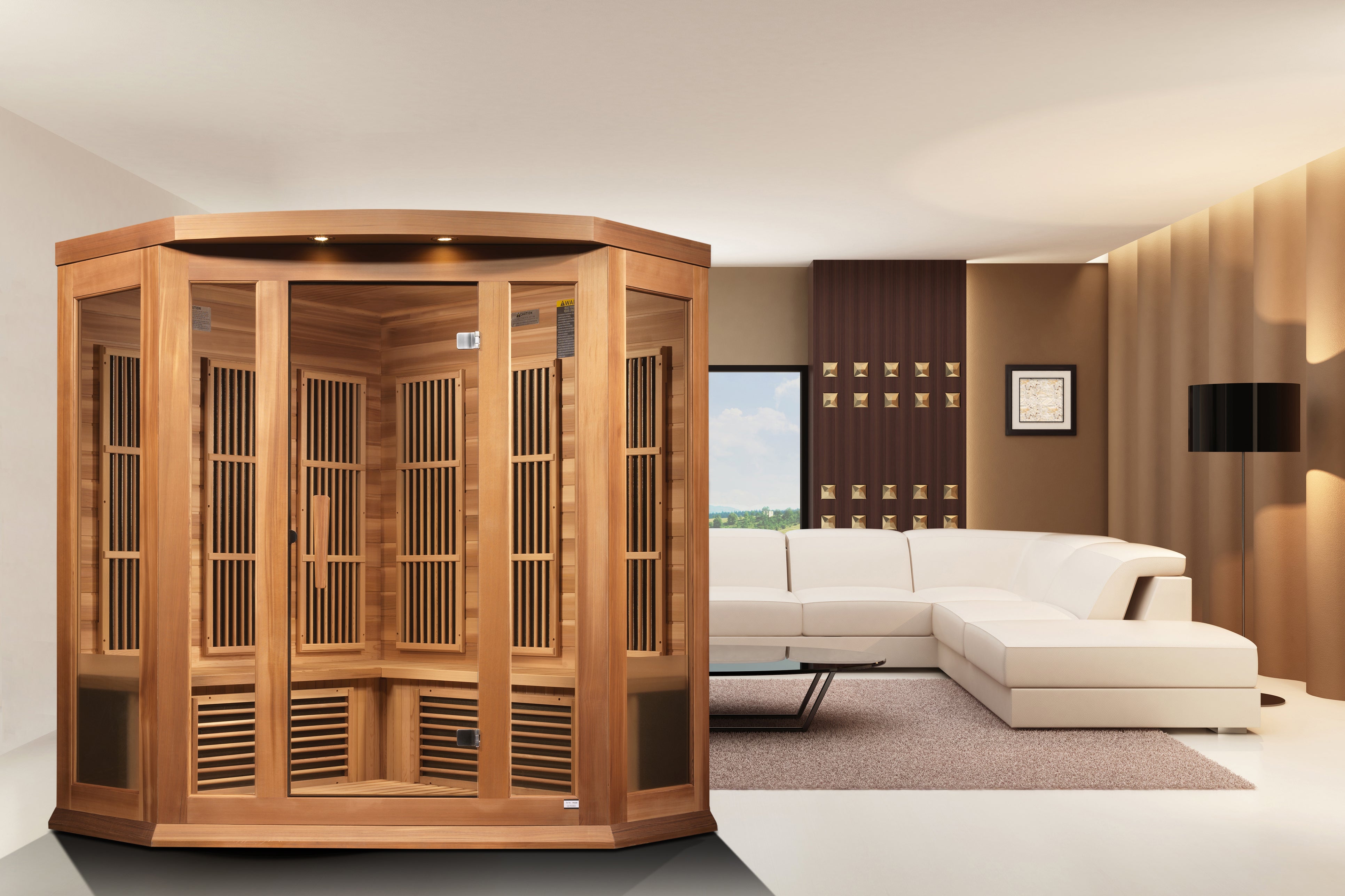 Maxxus 3-Person Corner Low EMF FAR Infrared Sauna (Canadian Red Cedar)