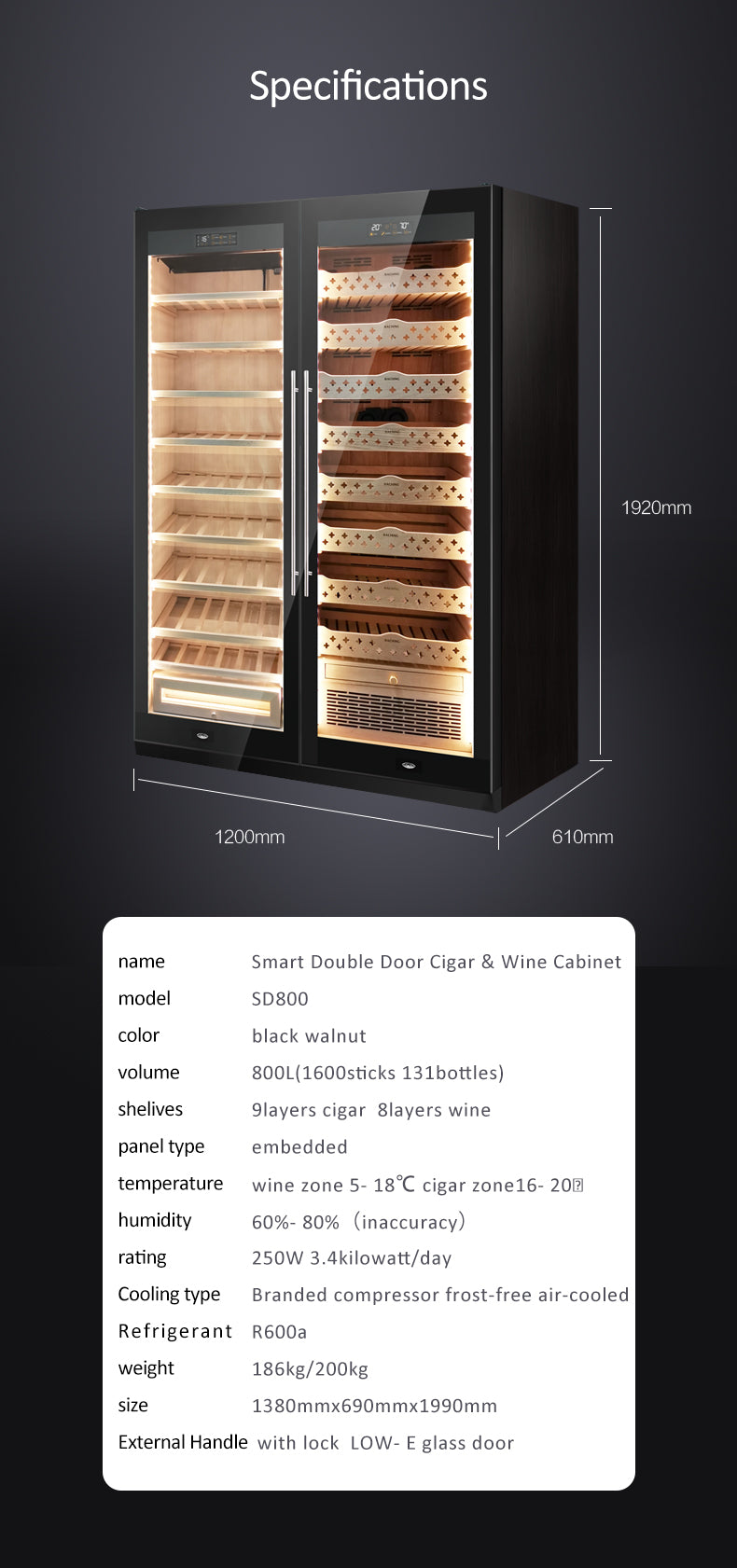 CS600 (cigar area+wine area) Cigar Humidor
