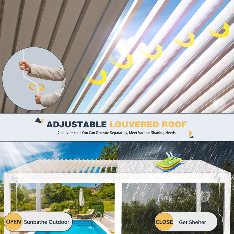 Aluminum Louvered Pergola, Outdoor Pergola with Adjustable Louvered Roof