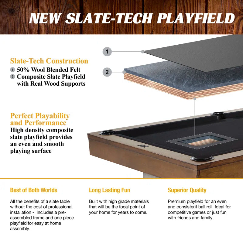 Barrington Billiards 8' Urban Slate-Tech Drop Pocket Table with Cover, Pool Ball and Cue Stick Set