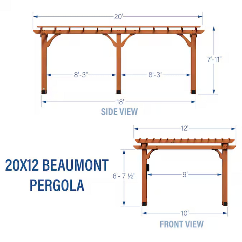 Beaumont 12-Ft W X 20-Ft L X 7-Ft 8-In H Brown Wood Freestanding Pergola