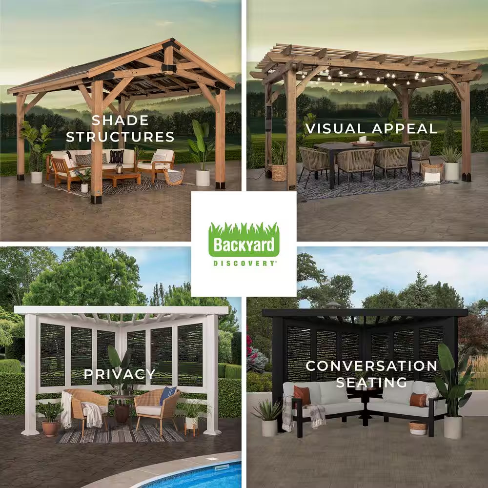 Verona 8 Ft. X 8 Ft. Light Brown Wooden Cabana Pergola with Bamboo Privacy Panels
