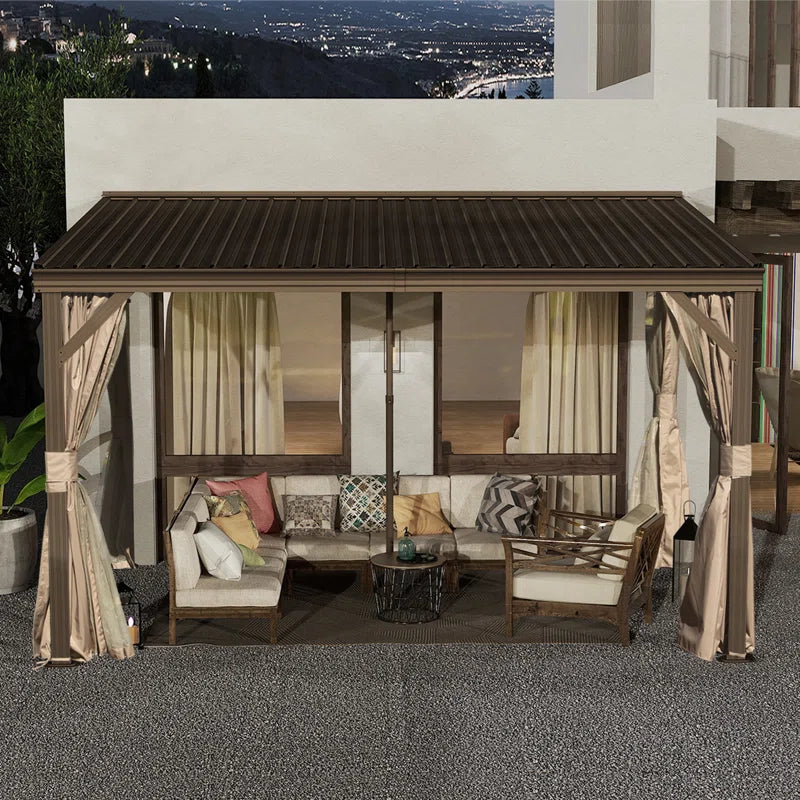 12 Ft. W X 8 Ft. D Aluminum Patio Gazebo Lean to Wall Mounted Pergola with Sloping Galvanized Steel Roof