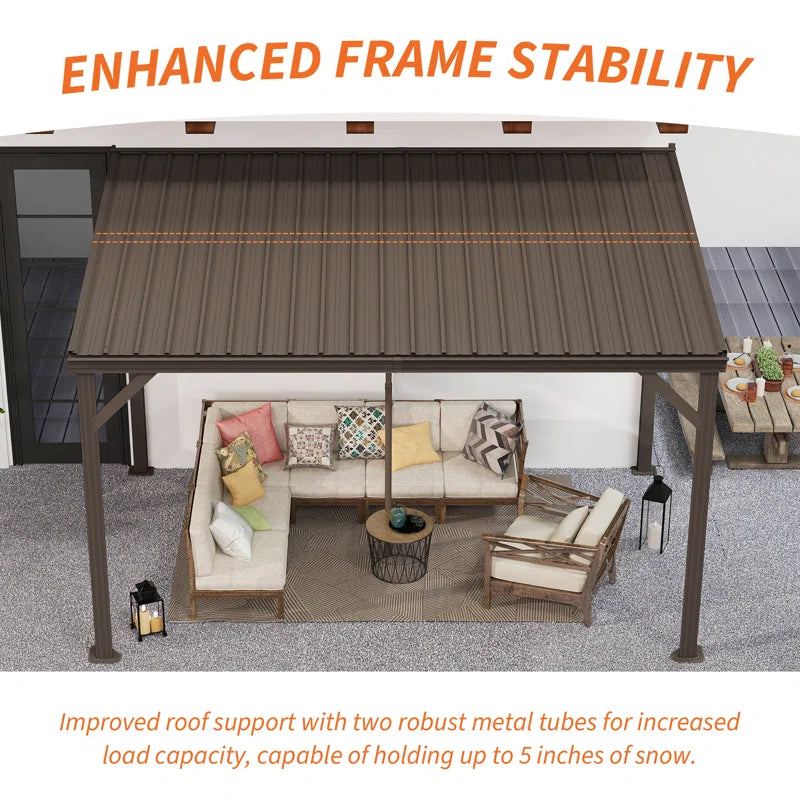 12 Ft. W X 8 Ft. D Aluminum Patio Gazebo Lean to Wall Mounted Pergola with Sloping Galvanized Steel Roof