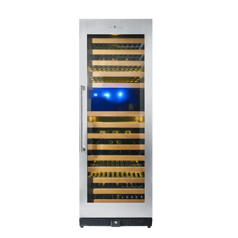 Tall Large Wine Refrigerator With Glass Door With Stainless Steel Trim