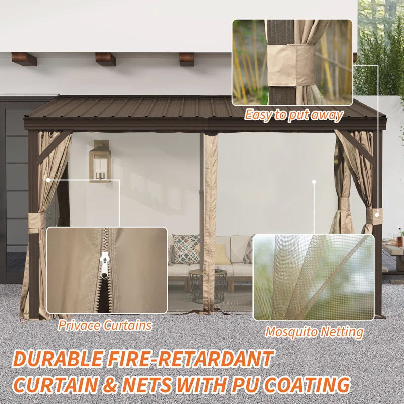 12 Ft. W X 8 Ft. D Aluminum Patio Gazebo Lean to Wall Mounted Pergola with Sloping Galvanized Steel Roof