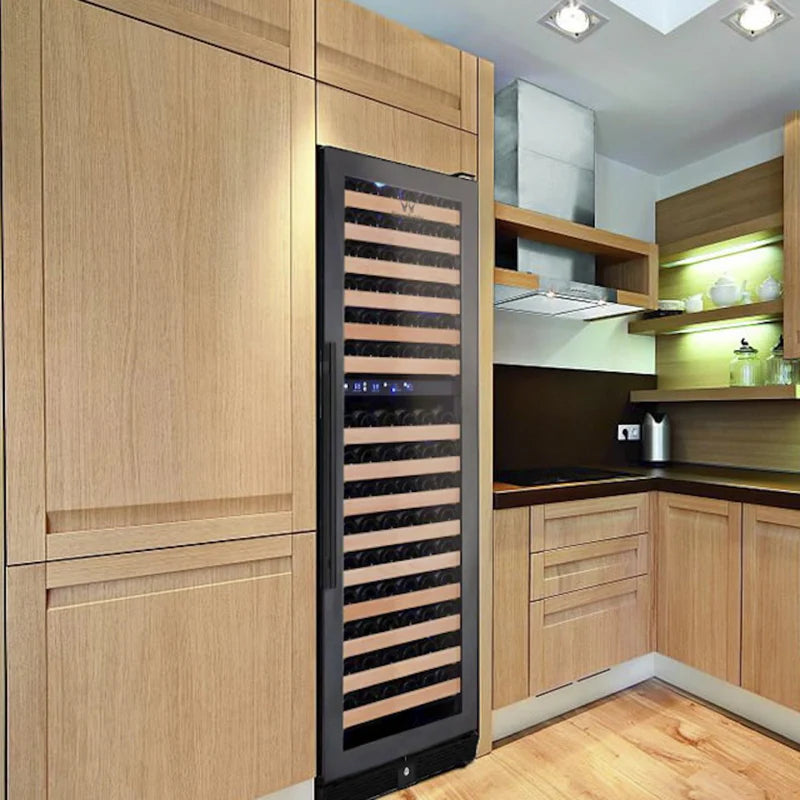 Tall Large Wine Refrigerator With Glass Door With Stainless Steel Trim