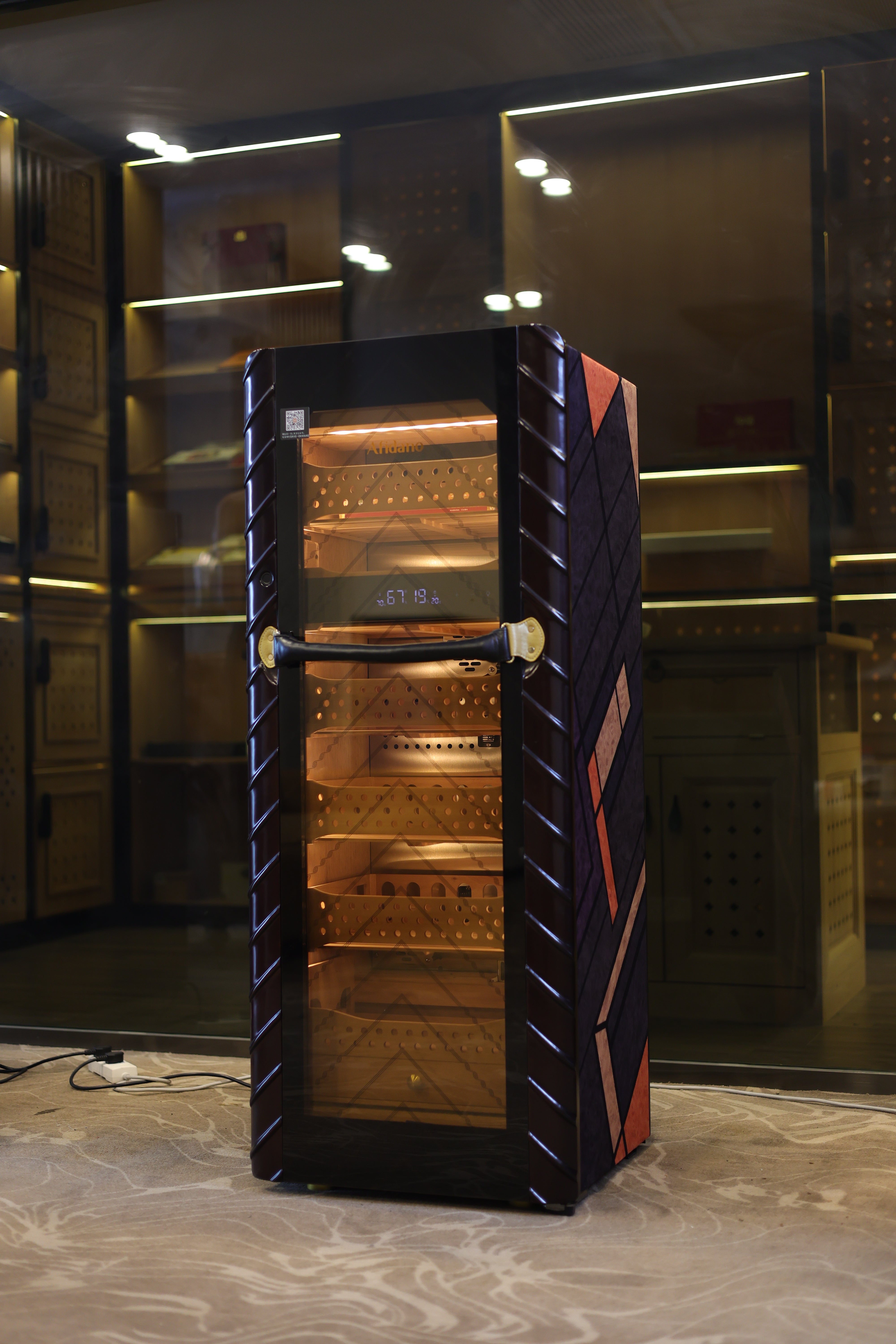 Afidano 1400 Ct Cigar Humidor Electric, Temperature and Humidity Control and Spanish Cedar Drawers