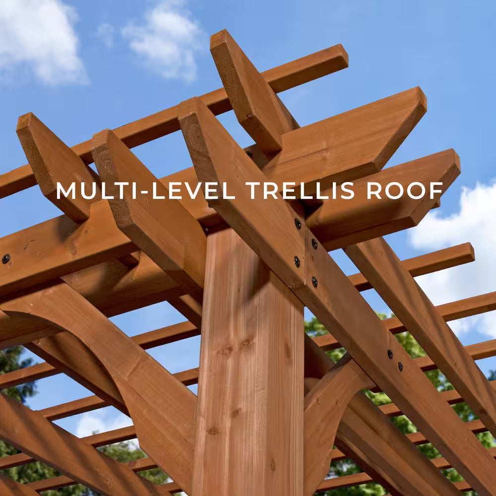 10 Ft. X 10 Ft. Traditional All Cedar Wood Outdoor Patio Pergola Shade Structure