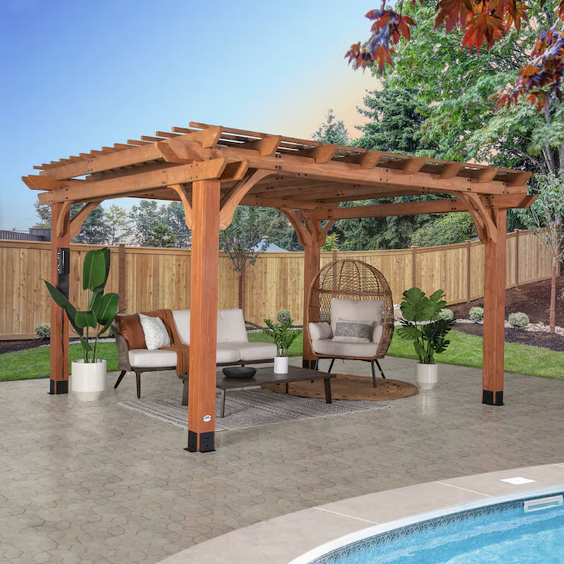 Beaumont 12-Ft W X 20-Ft L X 7-Ft 8-In H Brown Wood Freestanding Pergola