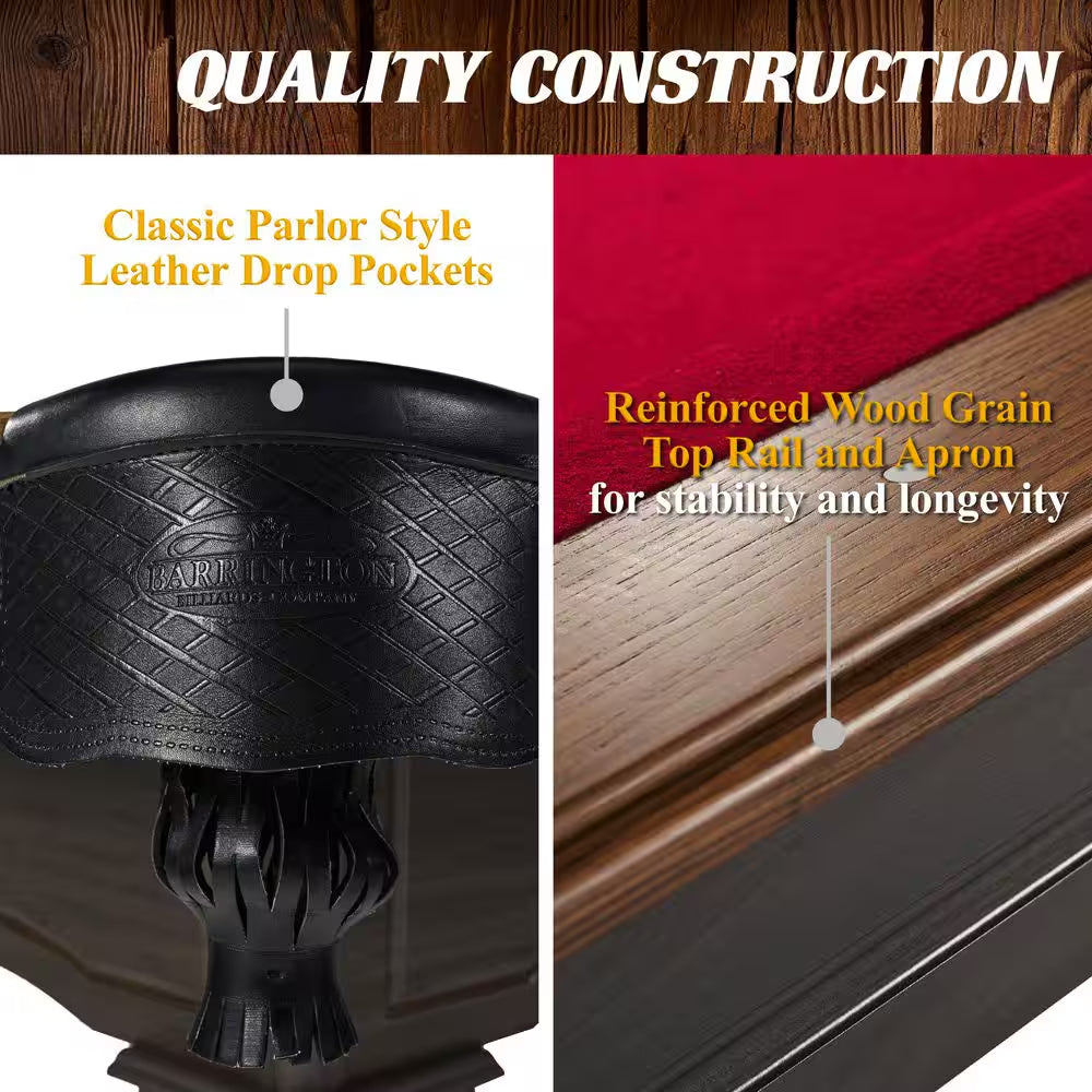 Arlington 8 Ft. Pool Table with Drop Pockets, Cue Sticks and Ball Set