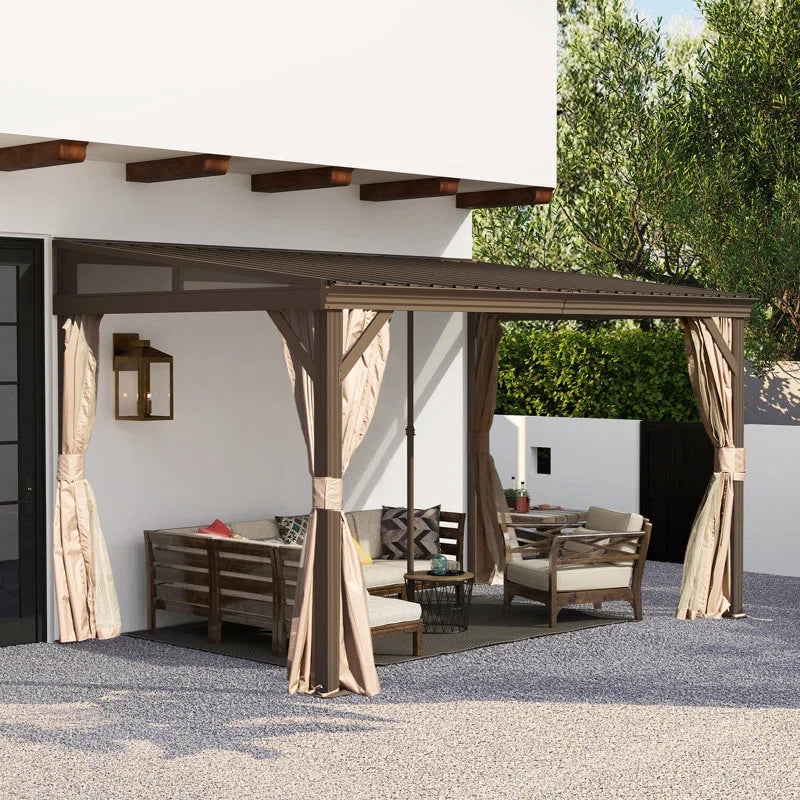 12 Ft. W X 8 Ft. D Aluminum Patio Gazebo Lean to Wall Mounted Pergola with Sloping Galvanized Steel Roof
