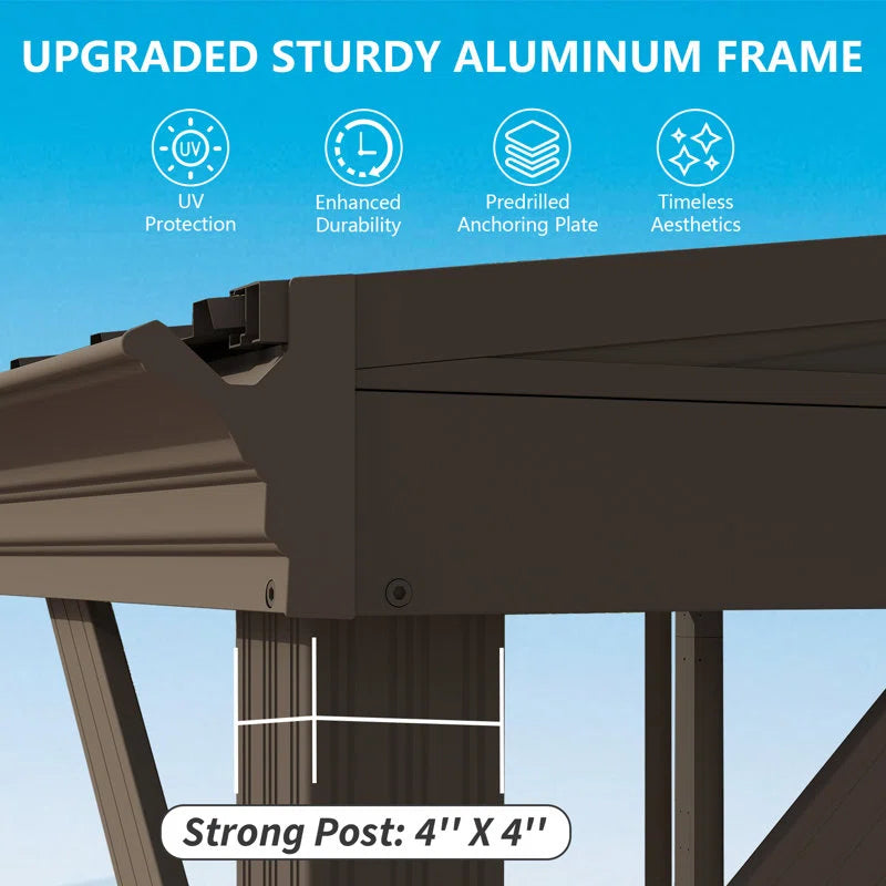 12 Ft. W X 8 Ft. D Aluminum Patio Gazebo Lean to Wall Mounted Pergola with Sloping Galvanized Steel Roof