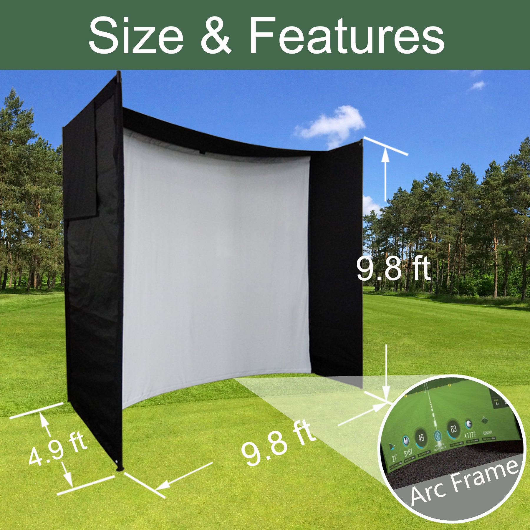 DIY Golf Simulator Impact Screen Frame Enclosure Kit Set, Use with Simulators, Durable Fabric with Velcro, Reinforced Black Border, 9.8'X9.8'X4.9'