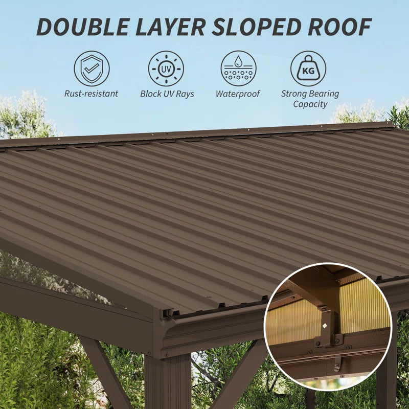 12 Ft. W X 8 Ft. D Aluminum Patio Gazebo Lean to Wall Mounted Pergola with Sloping Galvanized Steel Roof