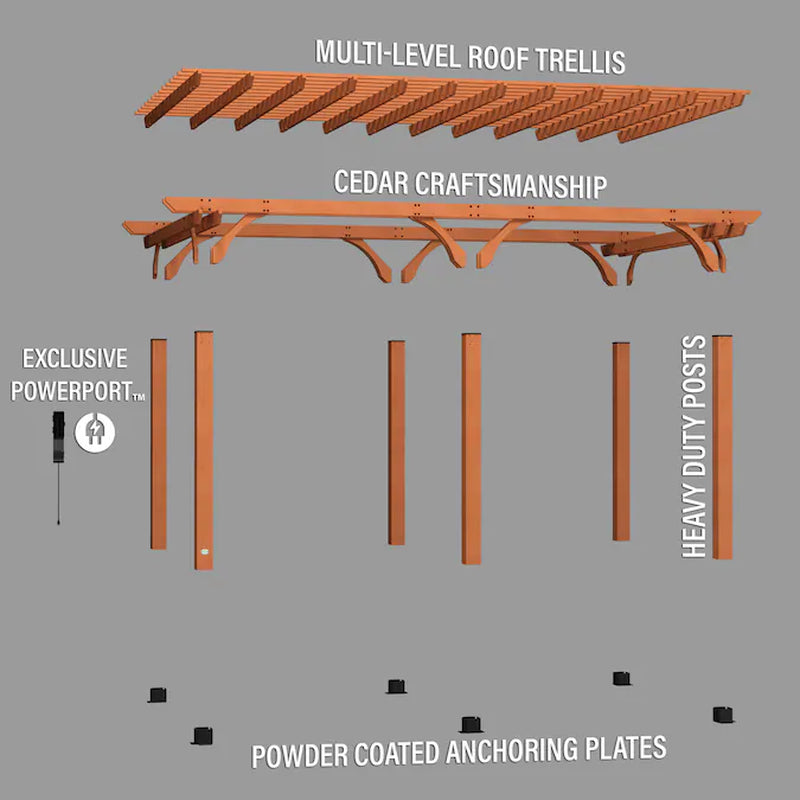 Beaumont 12-Ft W X 20-Ft L X 7-Ft 8-In H Brown Wood Freestanding Pergola