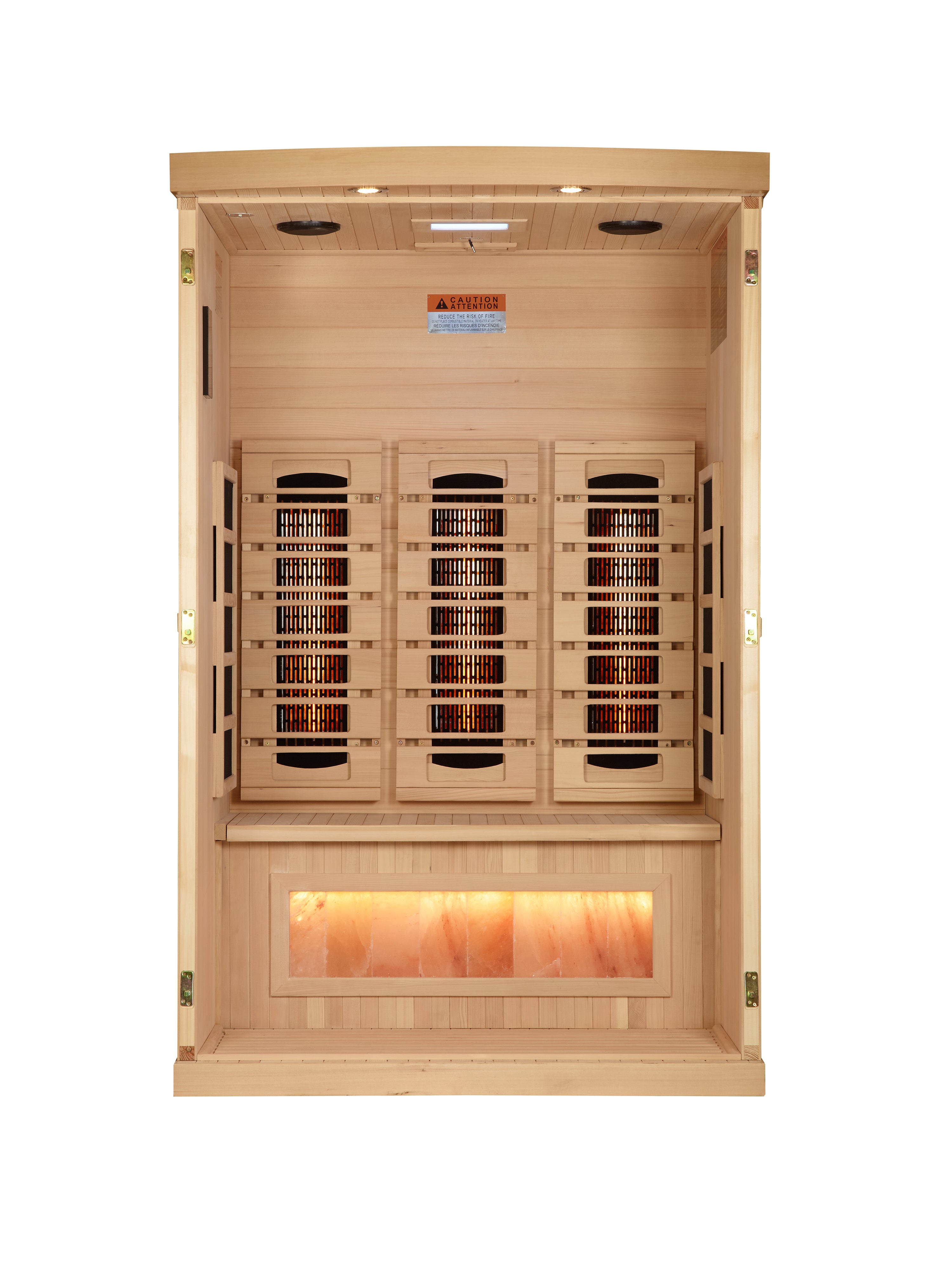 Golden Designs 2-Person Full Spectrum PureTech™ Near Zero EMF FAR Infrared Sauna with Himalayan Salt Bar