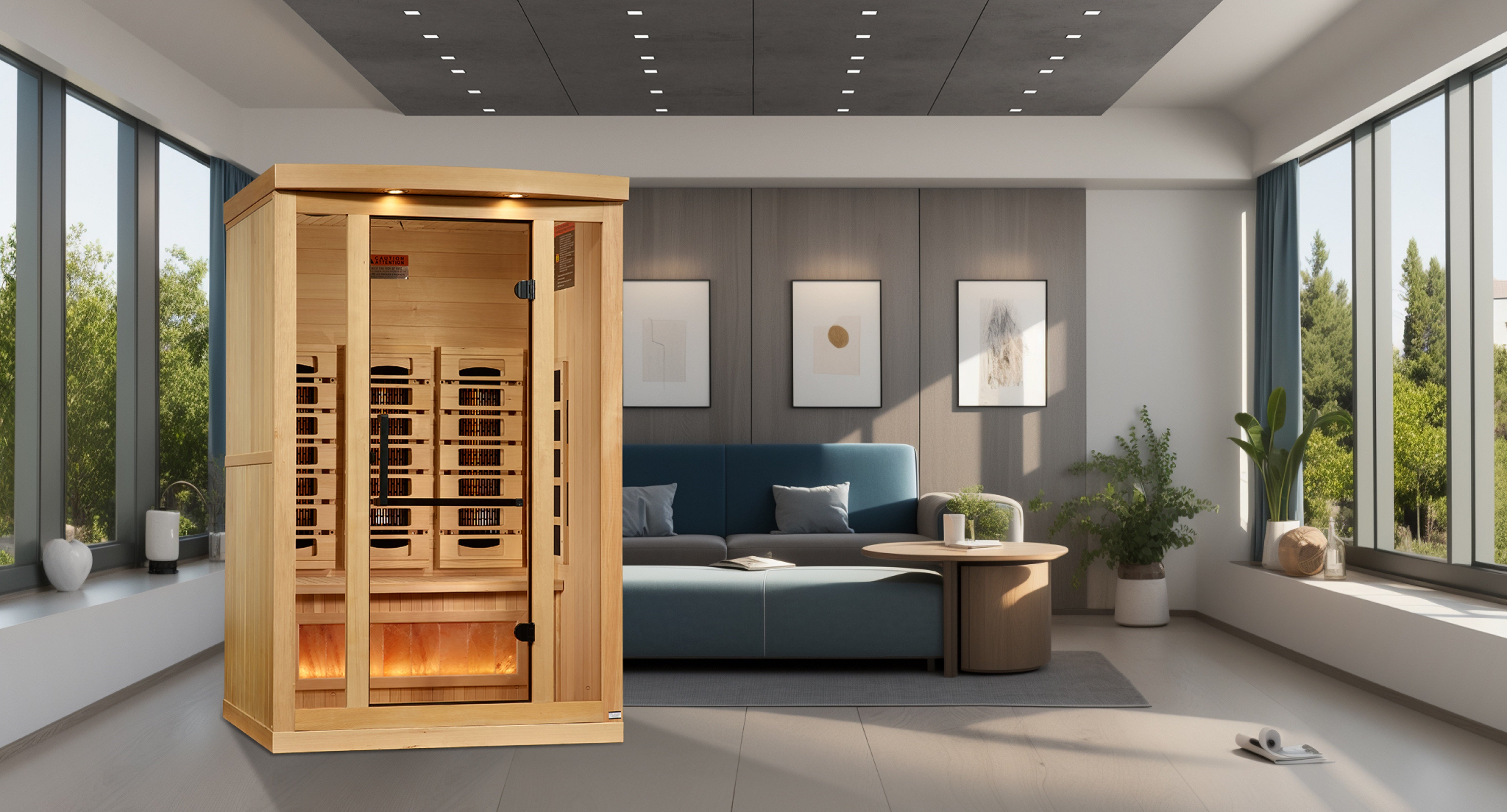 Golden Designs 2-Person Full Spectrum PureTech™ Near Zero EMF FAR Infrared Sauna with Himalayan Salt Bar