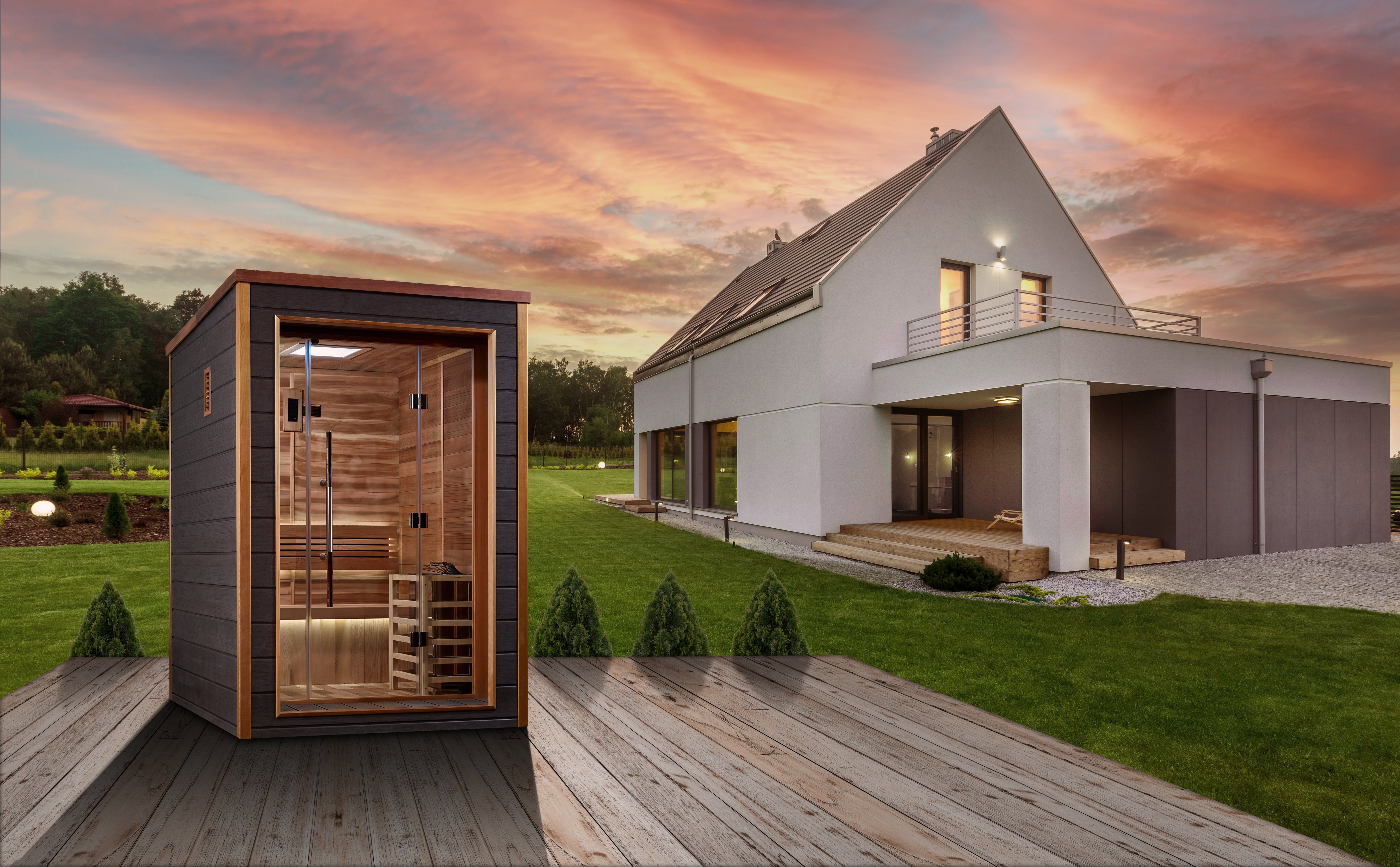 Golden Designs Narvik 2 Person Outdoor Traditional Sauna (GDI-8202-01) - Canadian Red Cedar Interior