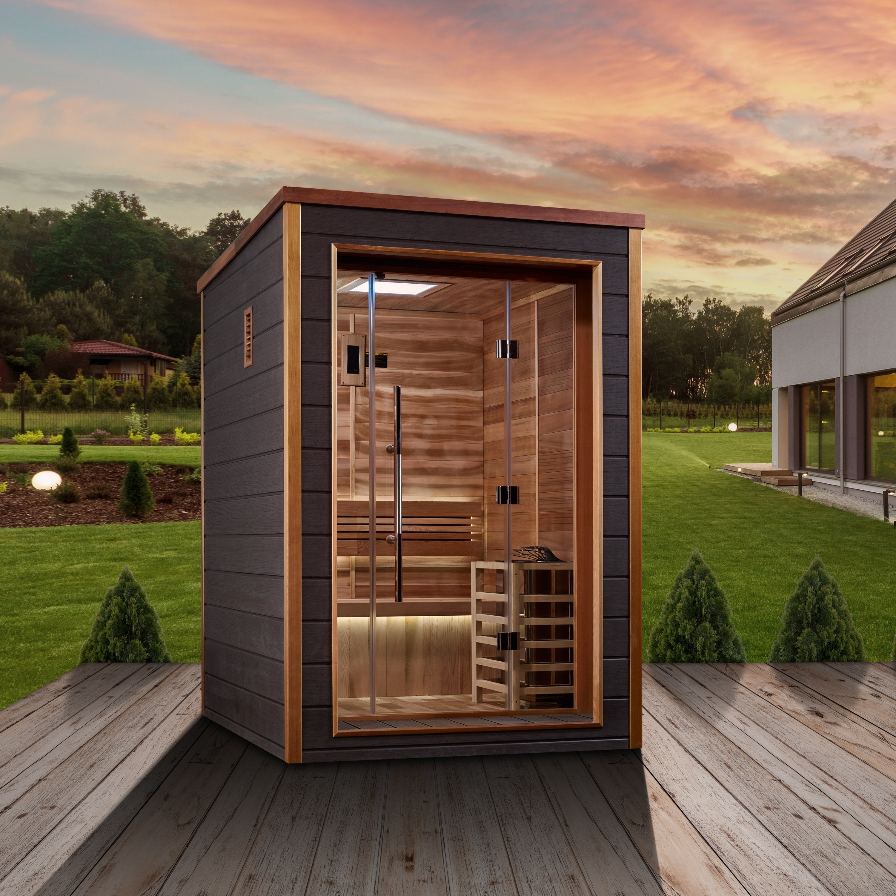Golden Designs Narvik 2 Person Outdoor Traditional Sauna (GDI-8202-01) - Canadian Red Cedar Interior