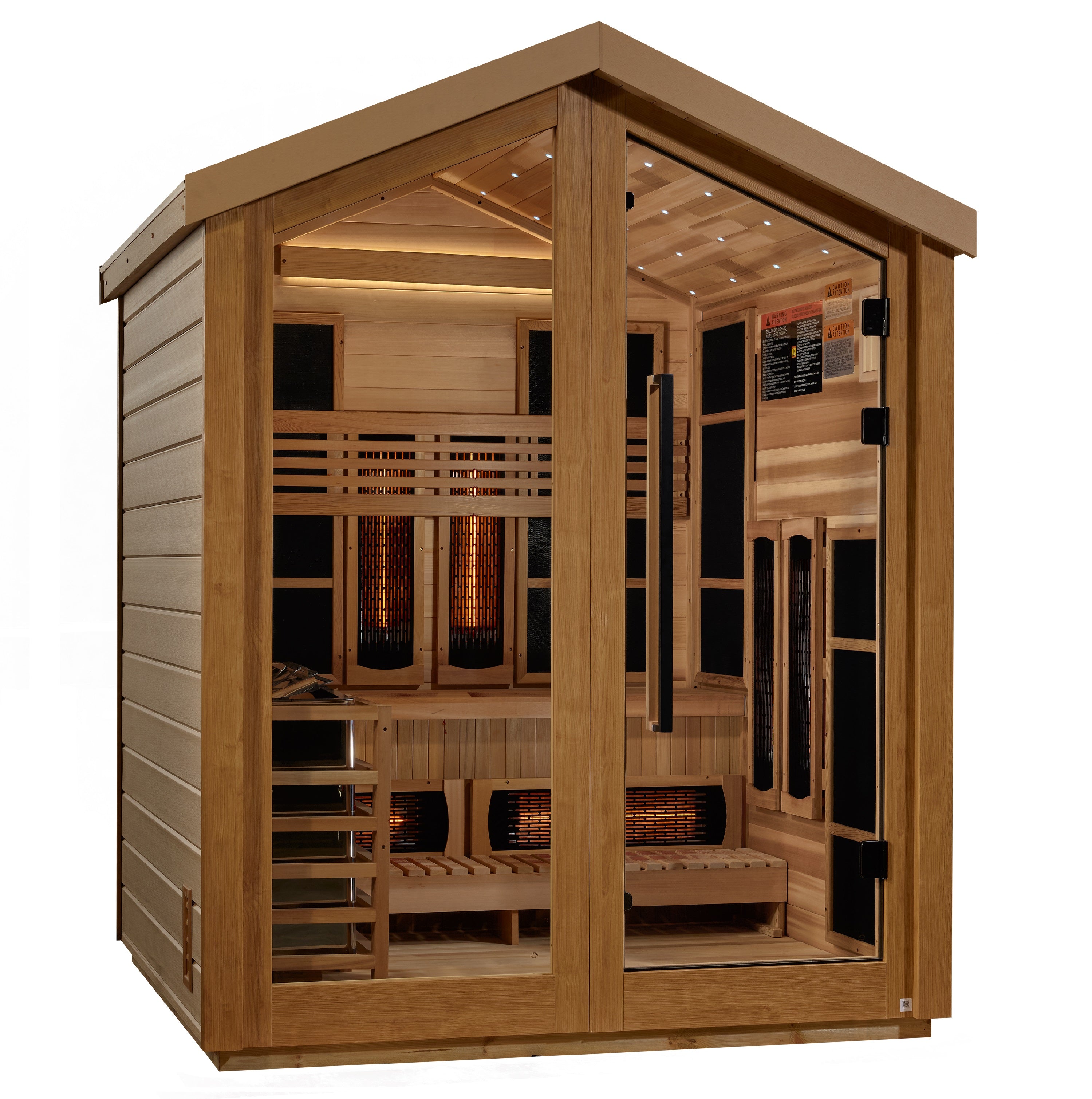 Golden Designs Loviisa 3 Person Hybrid (PureTech™ Full Spectrum IR or Traditional Stove) Outdoor Sauna - Canadian Red Cedar Interior