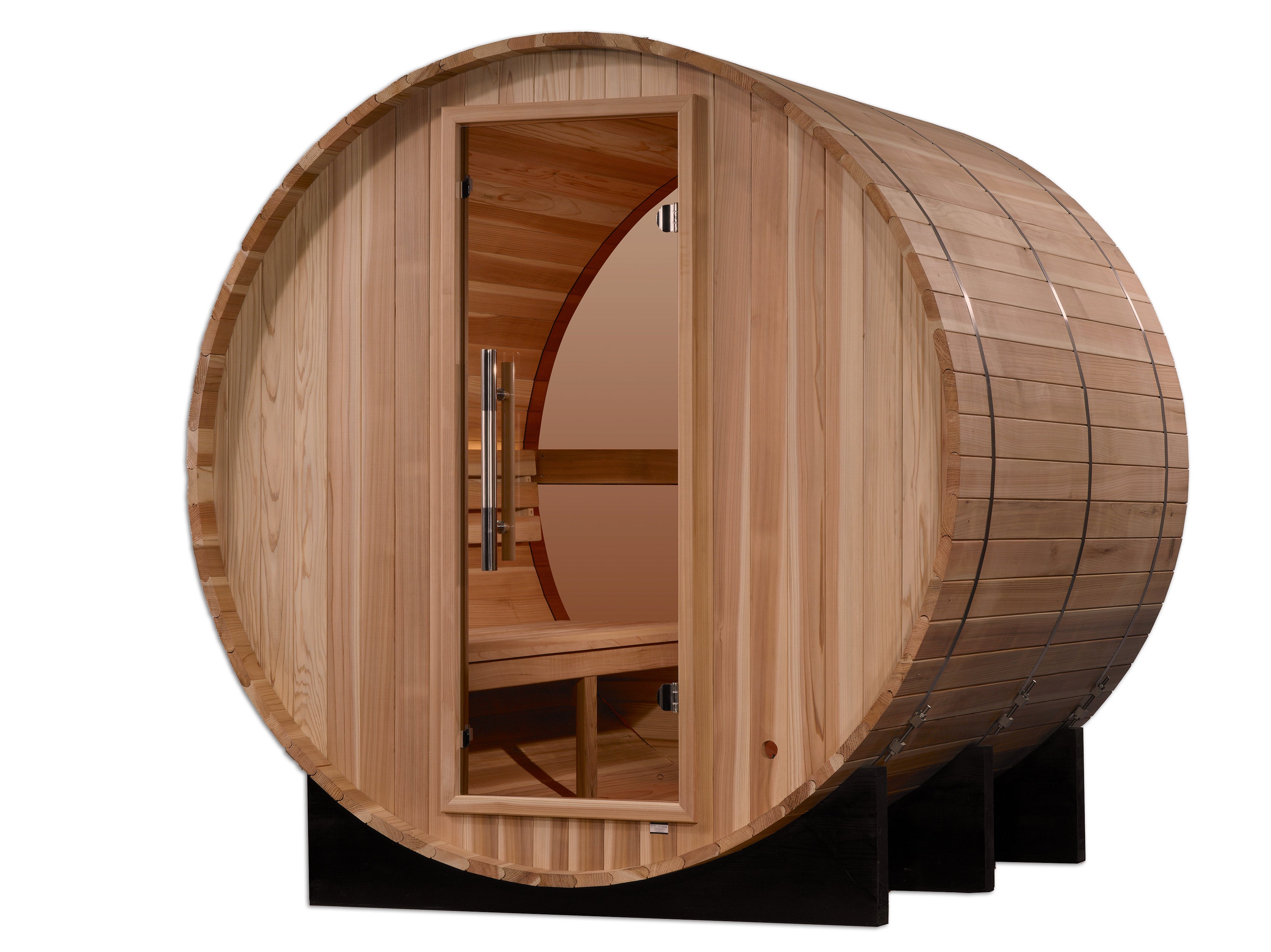 Golden Designs "Zurich" 4 Person Barrel with Bronze Privacy View - Traditional Sauna -  Pacific Cedar