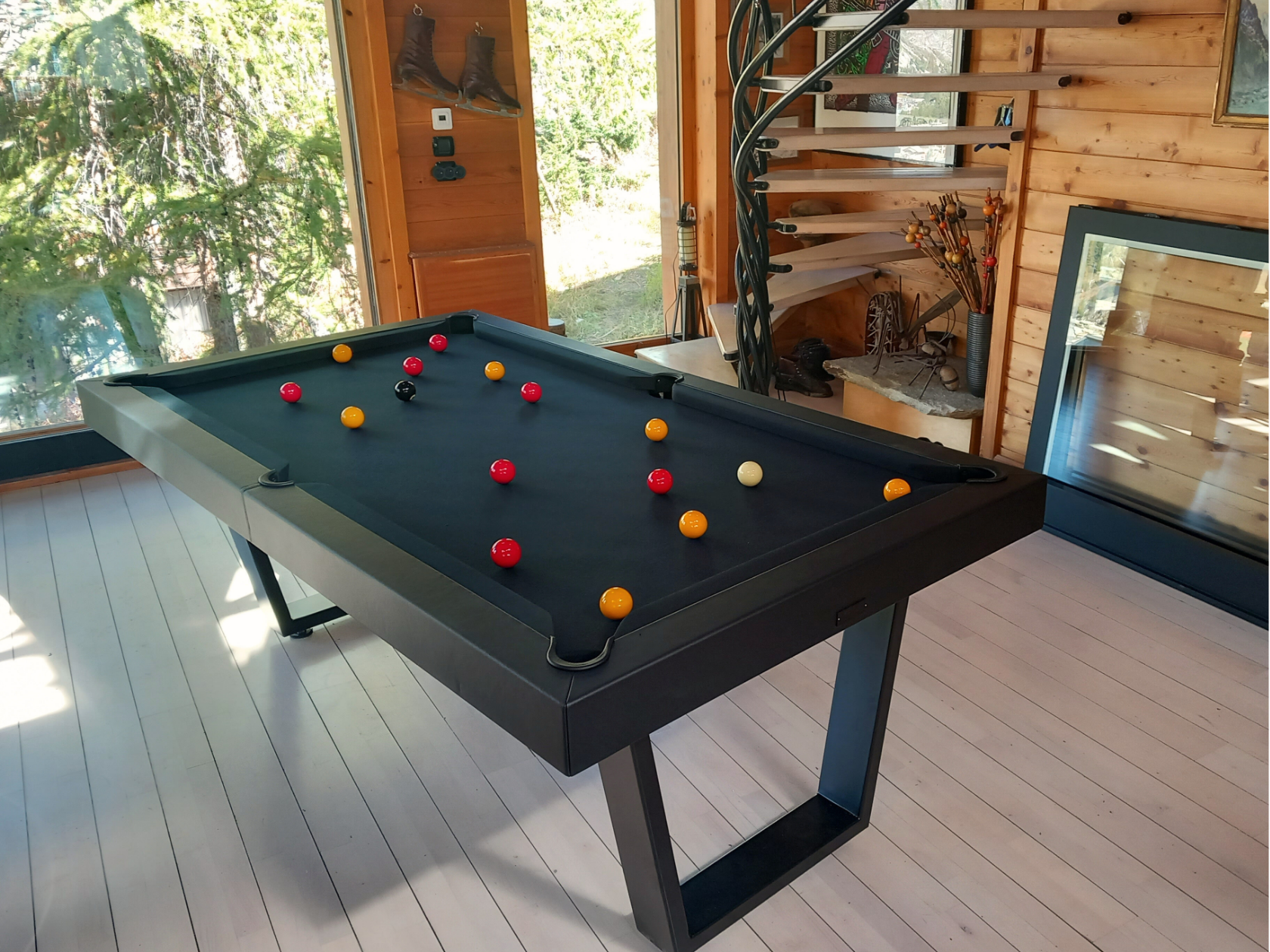 Iron industrial-style pool table
