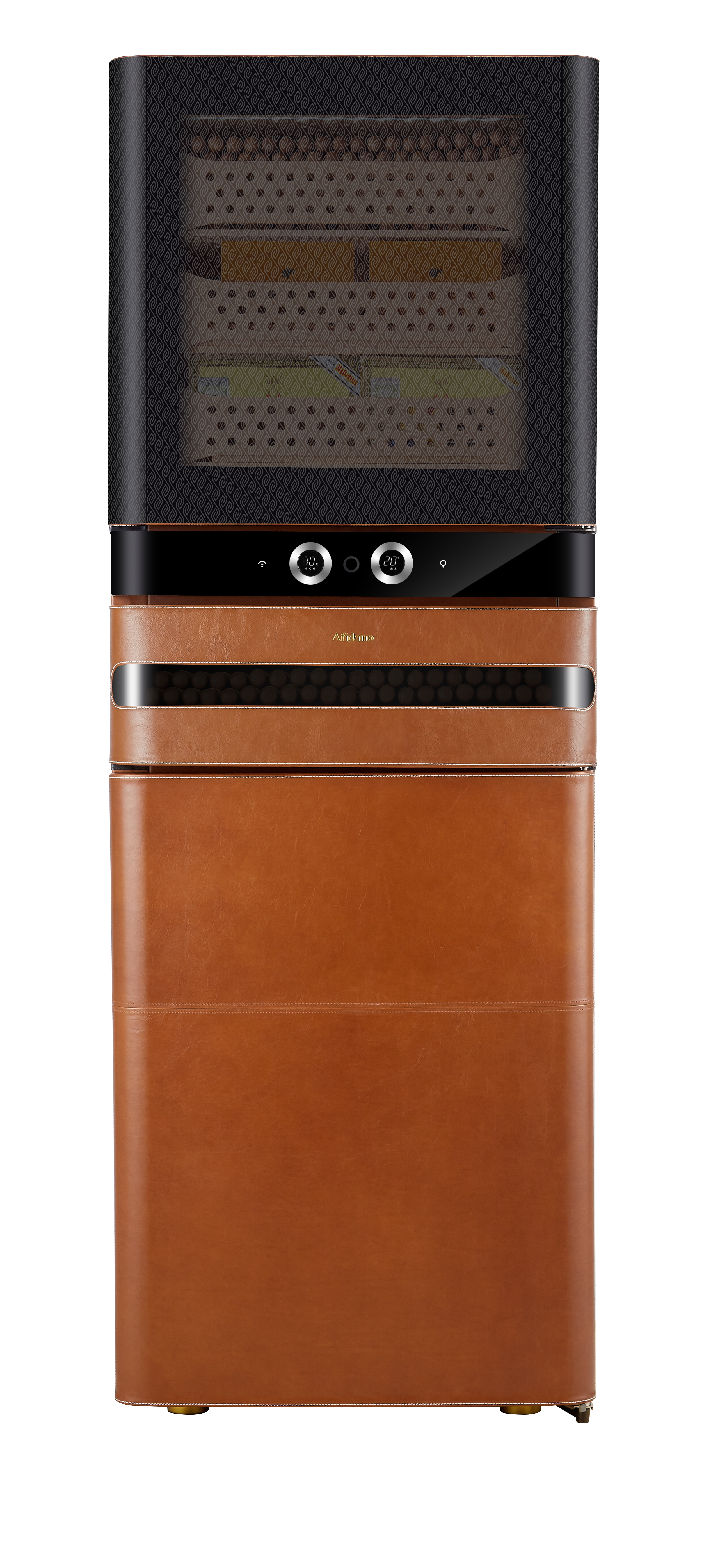 Afidano 1500 Ct Cigar Humidor, Temperature and Humidity Control with Classic Leather and Spanish Cedar Drawers