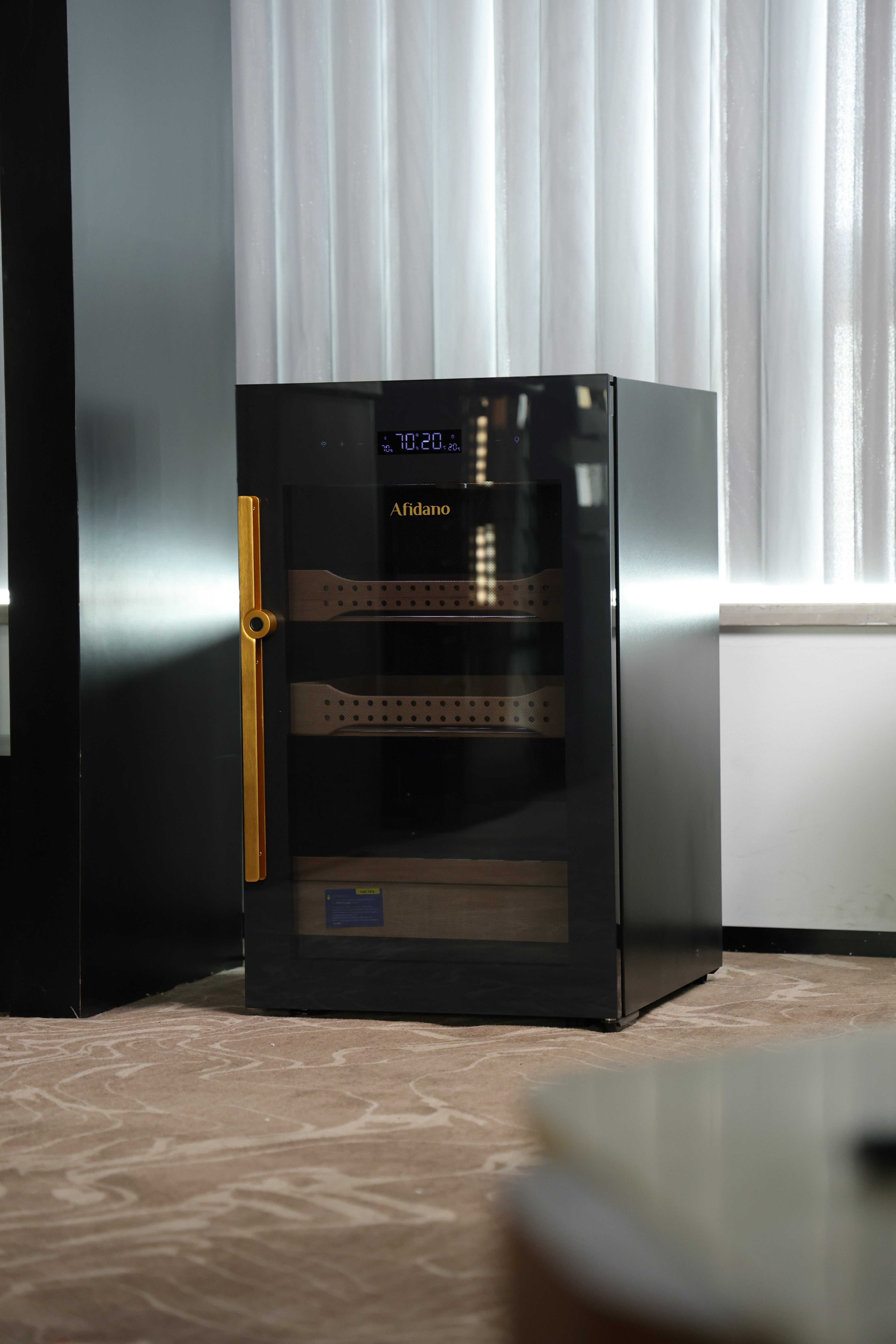 Afidano 850 Count Cigar Humidor Cabinet Exterior in Steel, Temperature and Humidity Control with Touch Panel