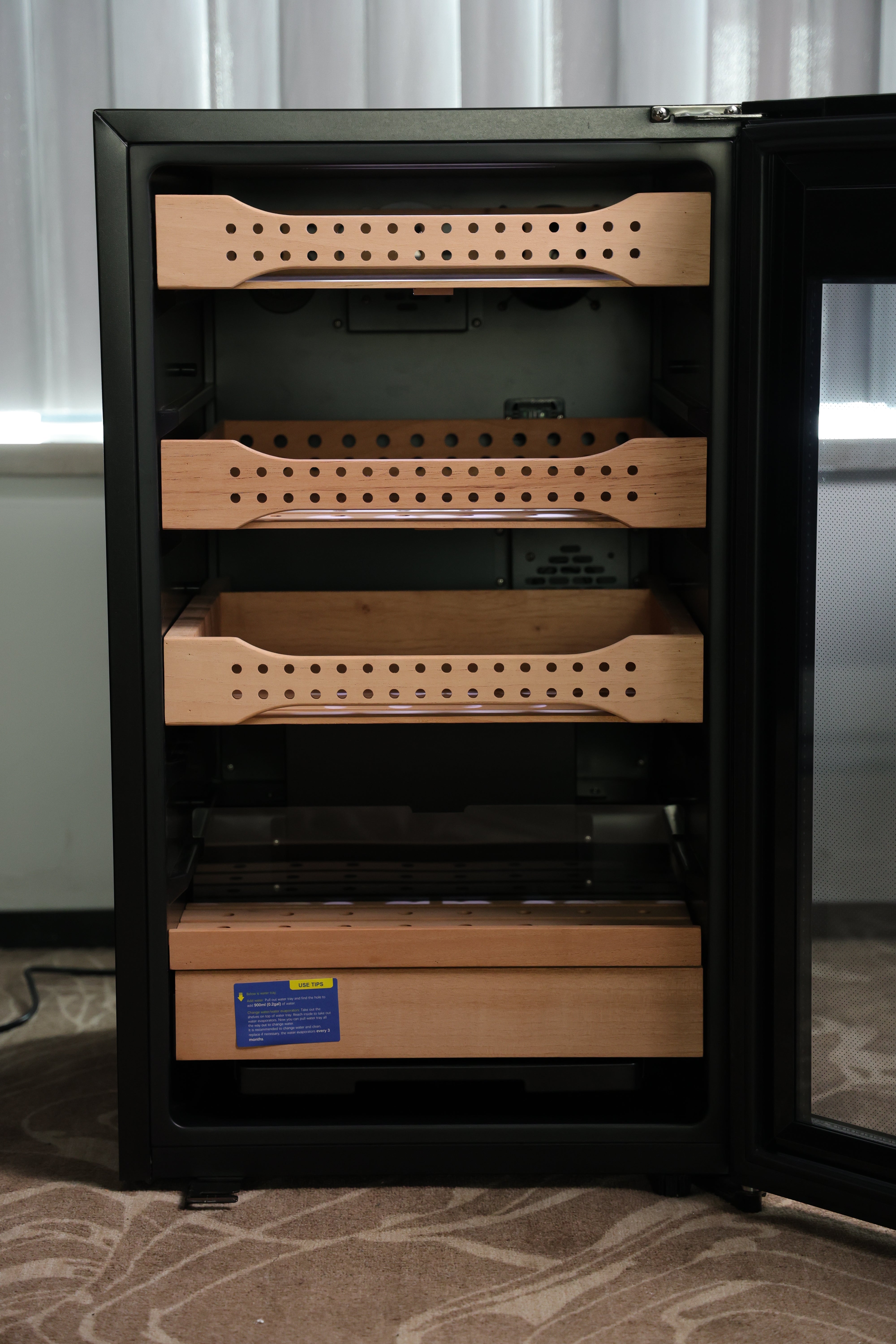 Afidano 850 Count Cigar Humidor Cabinet Exterior in Steel, Temperature and Humidity Control with Touch Panel