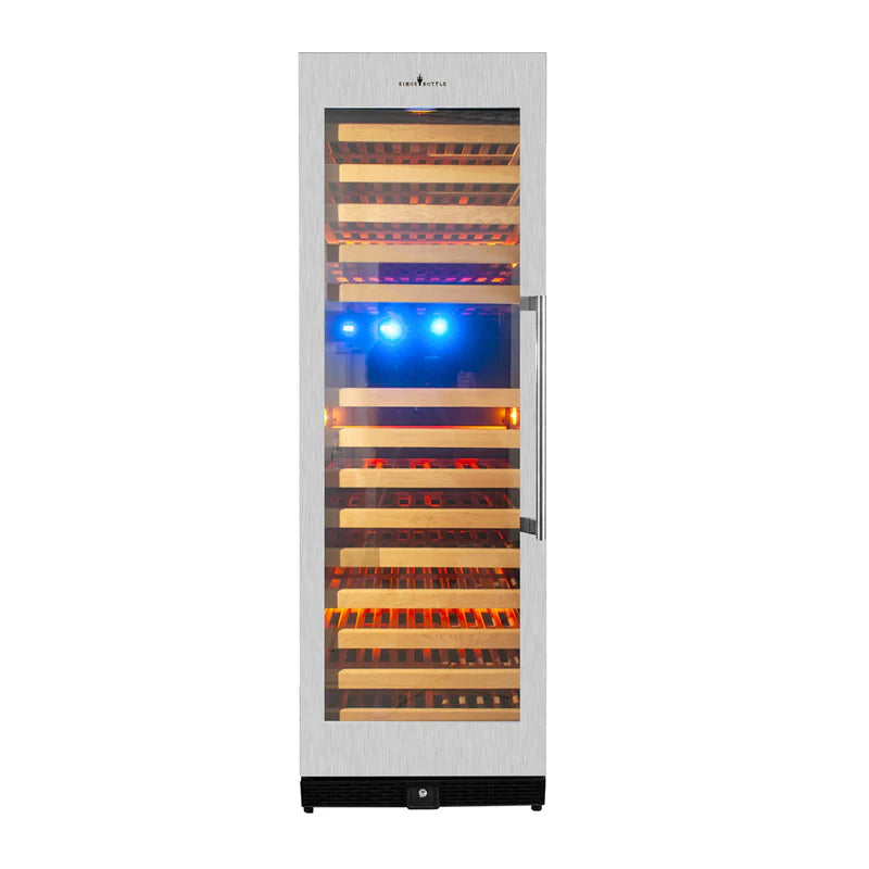 Tall Large Wine Refrigerator With Glass Door With Stainless Steel Trim