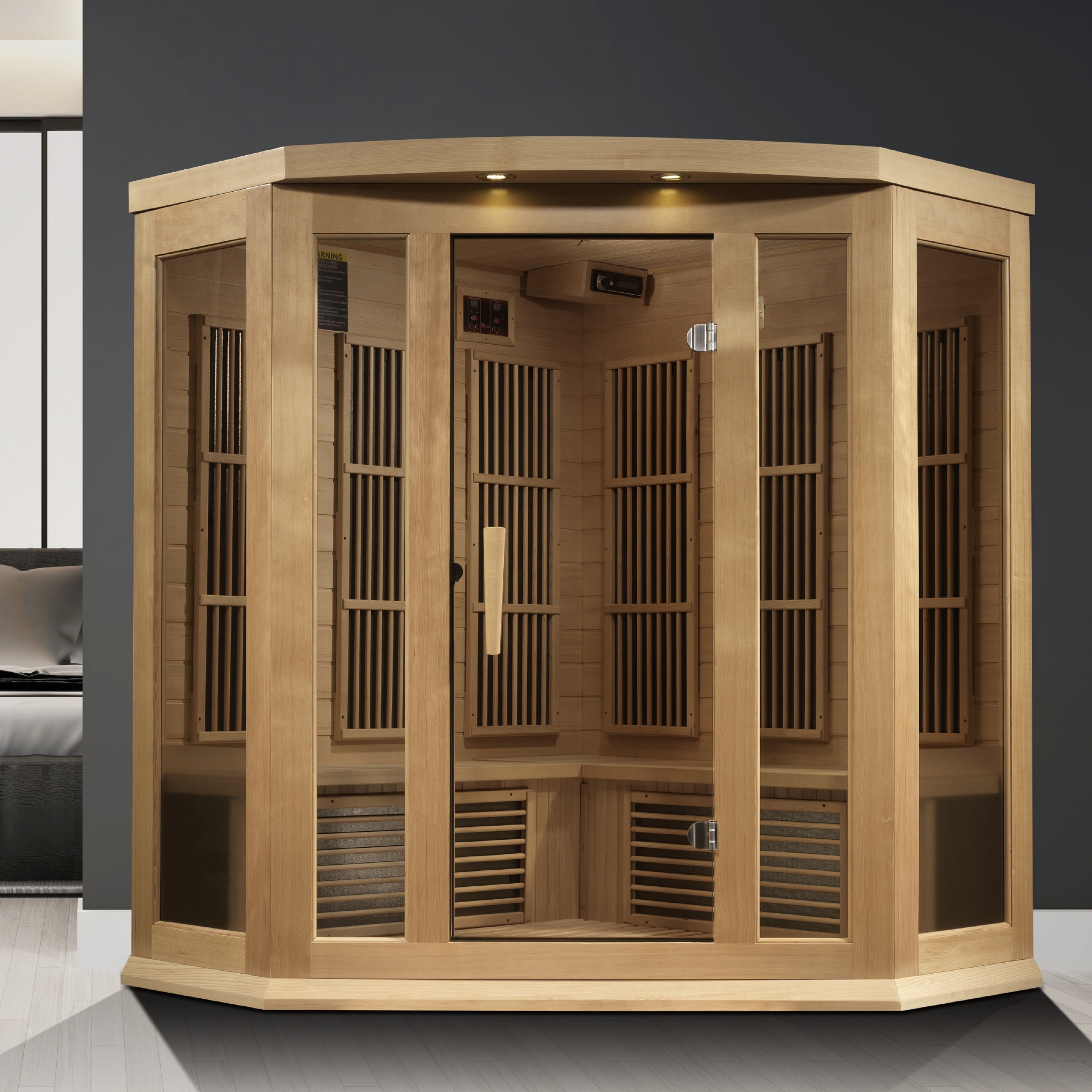 Maxxus 3-Person Corner Near Zero EMF FAR Infrared Sauna (Canadian Hemlock)