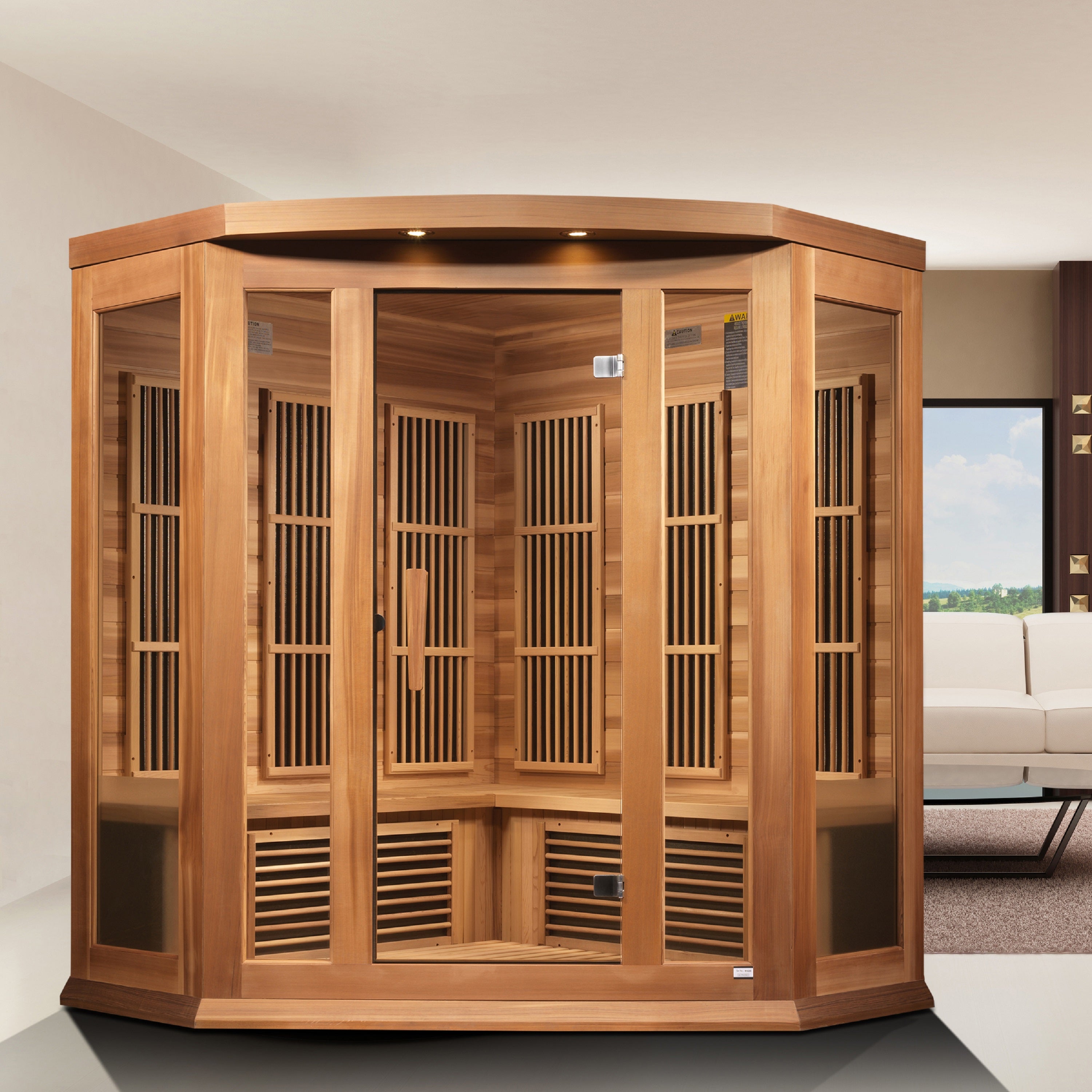 Maxxus 3-Person Corner Low EMF FAR Infrared Sauna (Canadian Red Cedar)