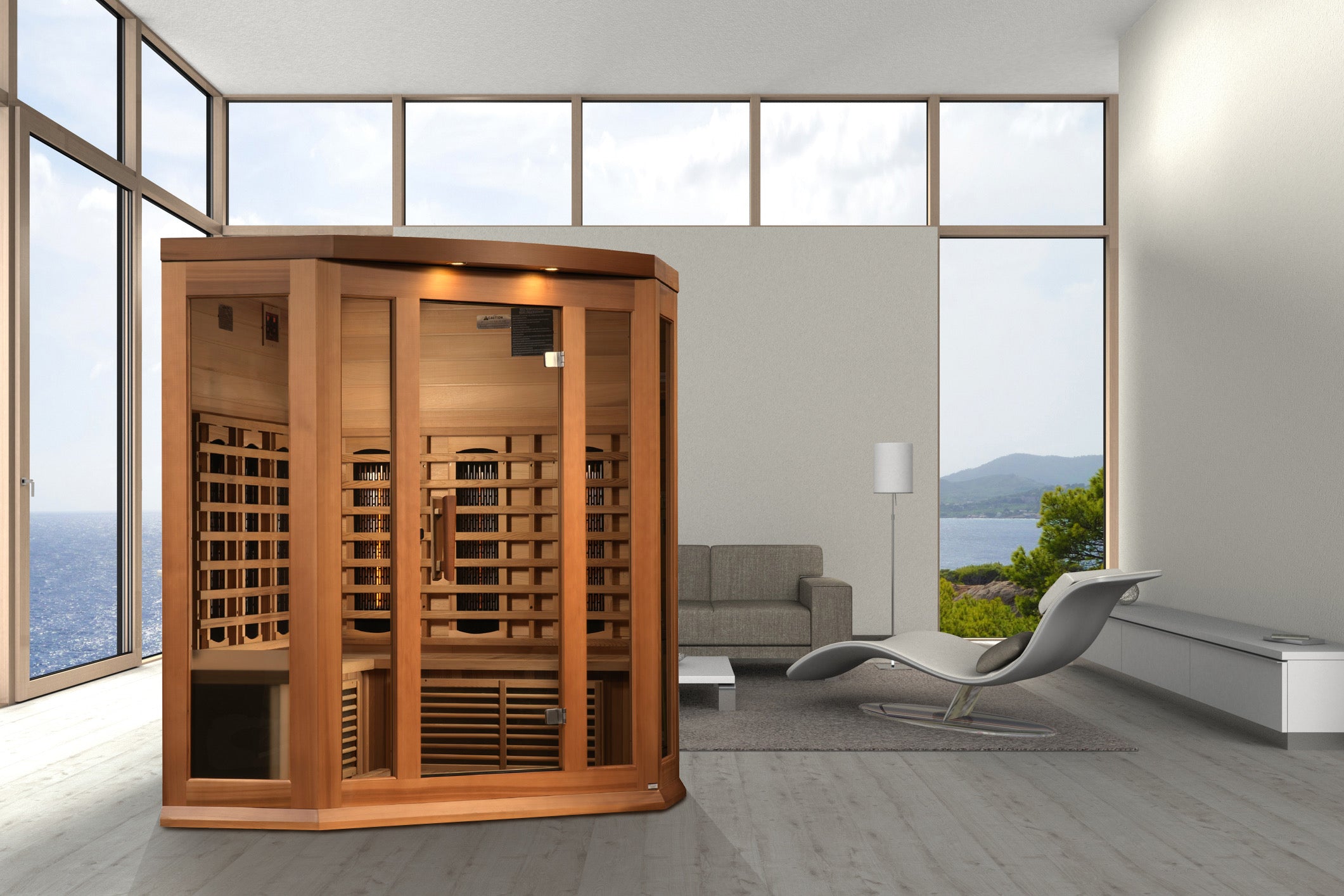 Maxxus 3-Person Corner Full Spectrum Near Zero EMF FAR Infrared Sauna (Canadian Red Cedar)