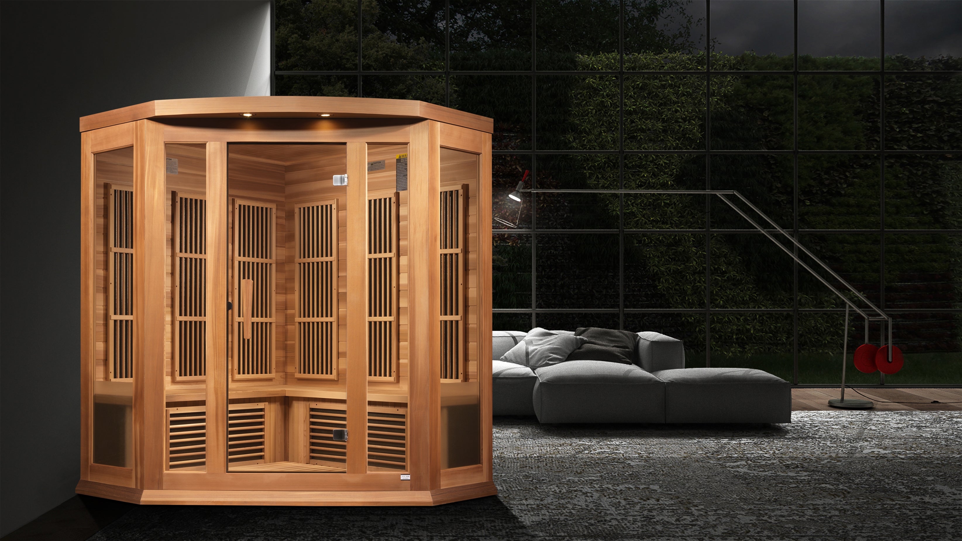 Maxxus 3-Person Corner Near Zero EMF FAR Infrared Sauna (Canadian Red Cedar)